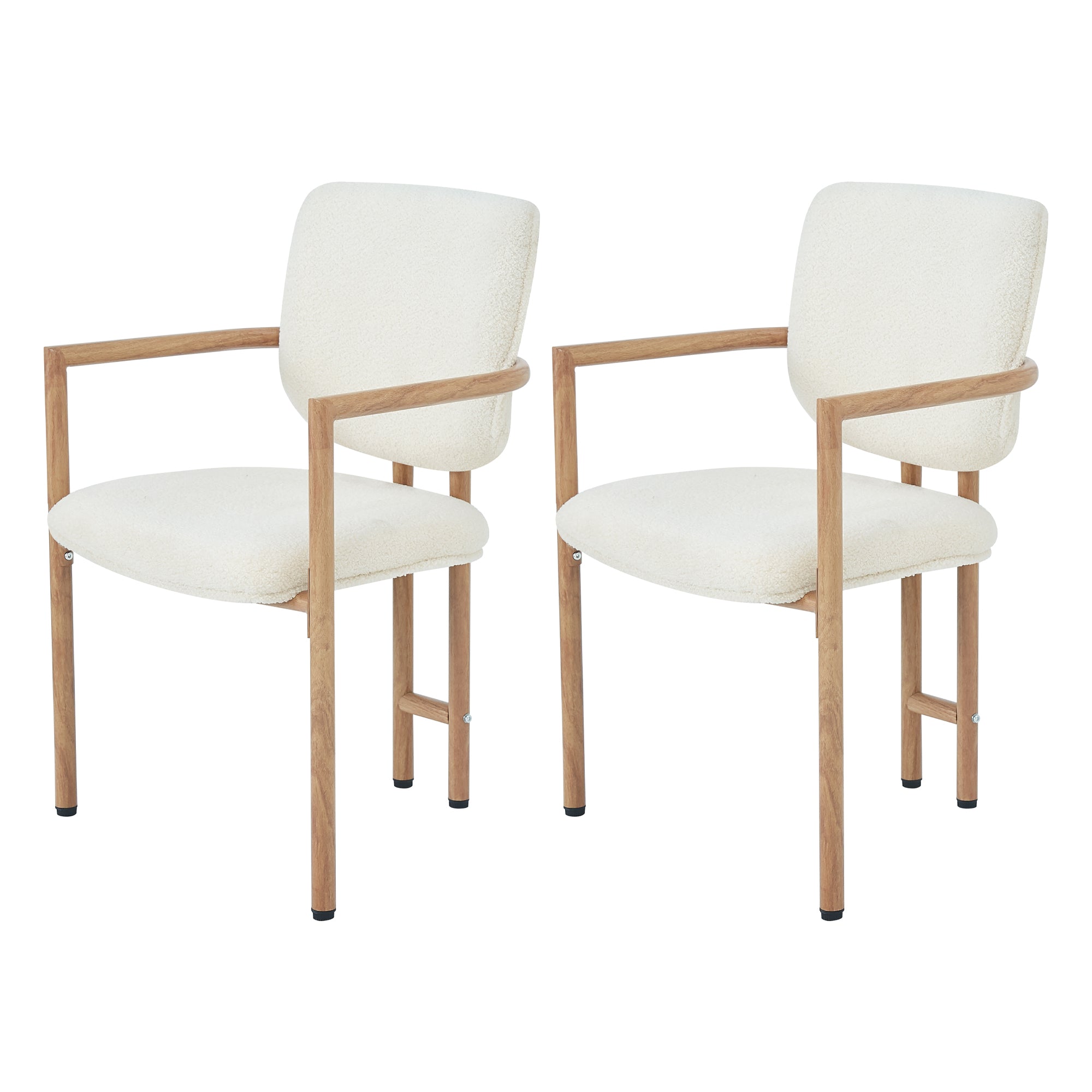 2 Dining Chairs Metal Wood Look Modern Style - Bouclé Natural Color