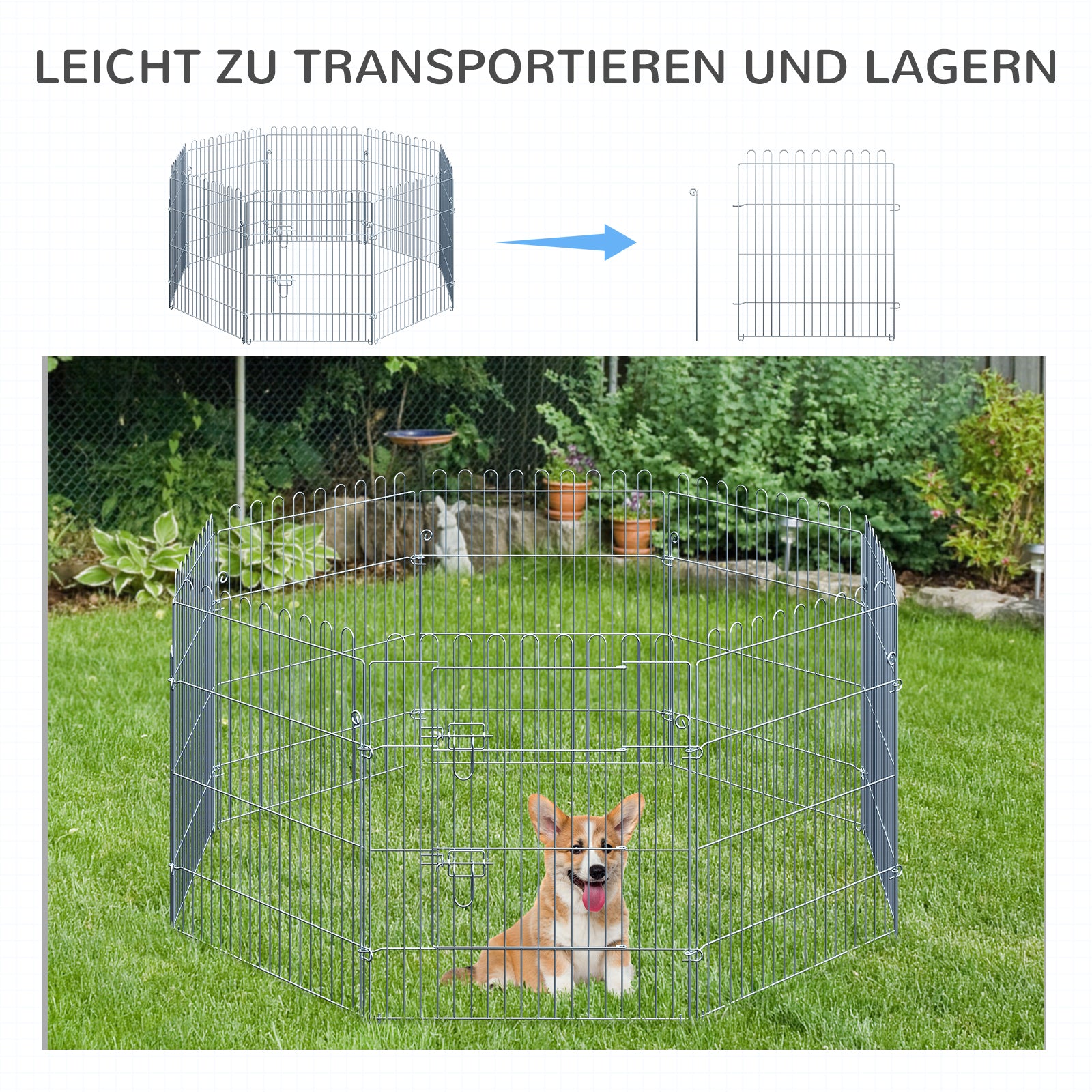 Puppy Run Playpen 8-Piece 63x76cm Safe Stable Metal