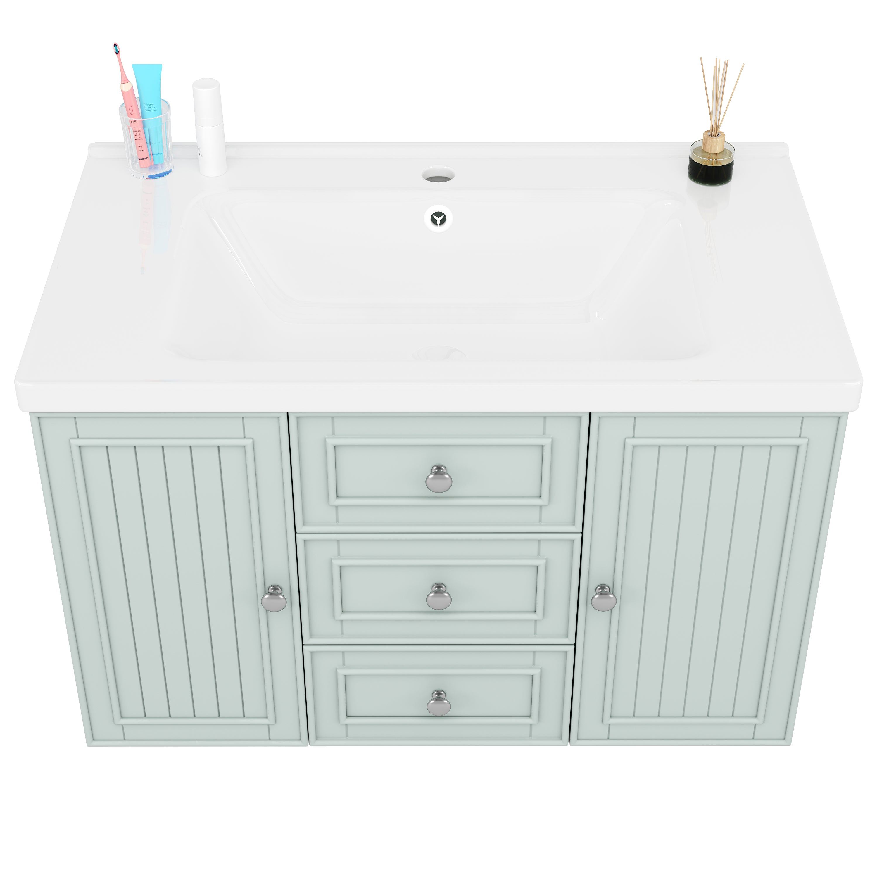 Wall-Mounted Vanity Unit with Sink & 3 Drawers 78.5x46.8cm - Green