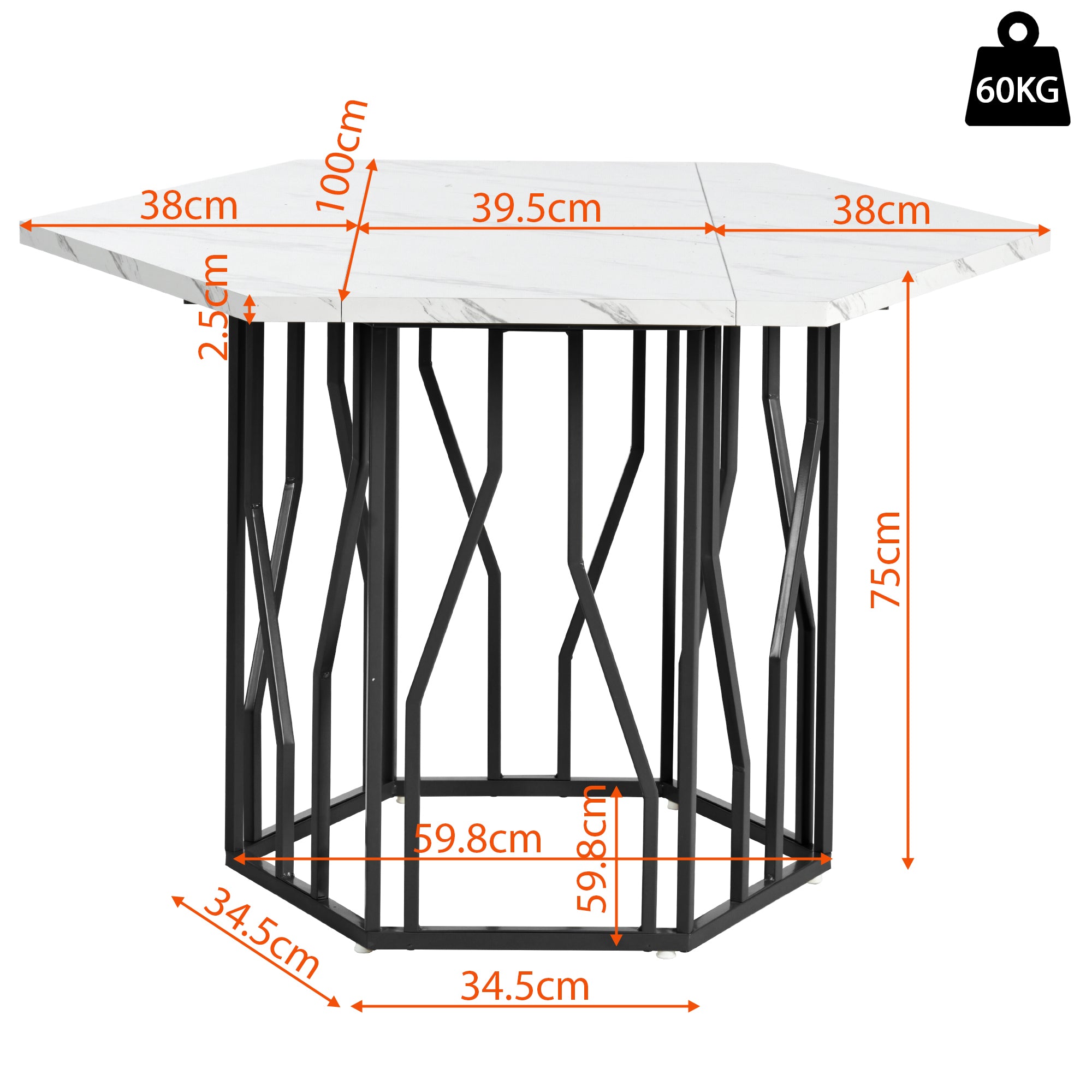 Dining Set (5-Piece), Hexagonal Marble Table + 4 Velvet Chairs, Green