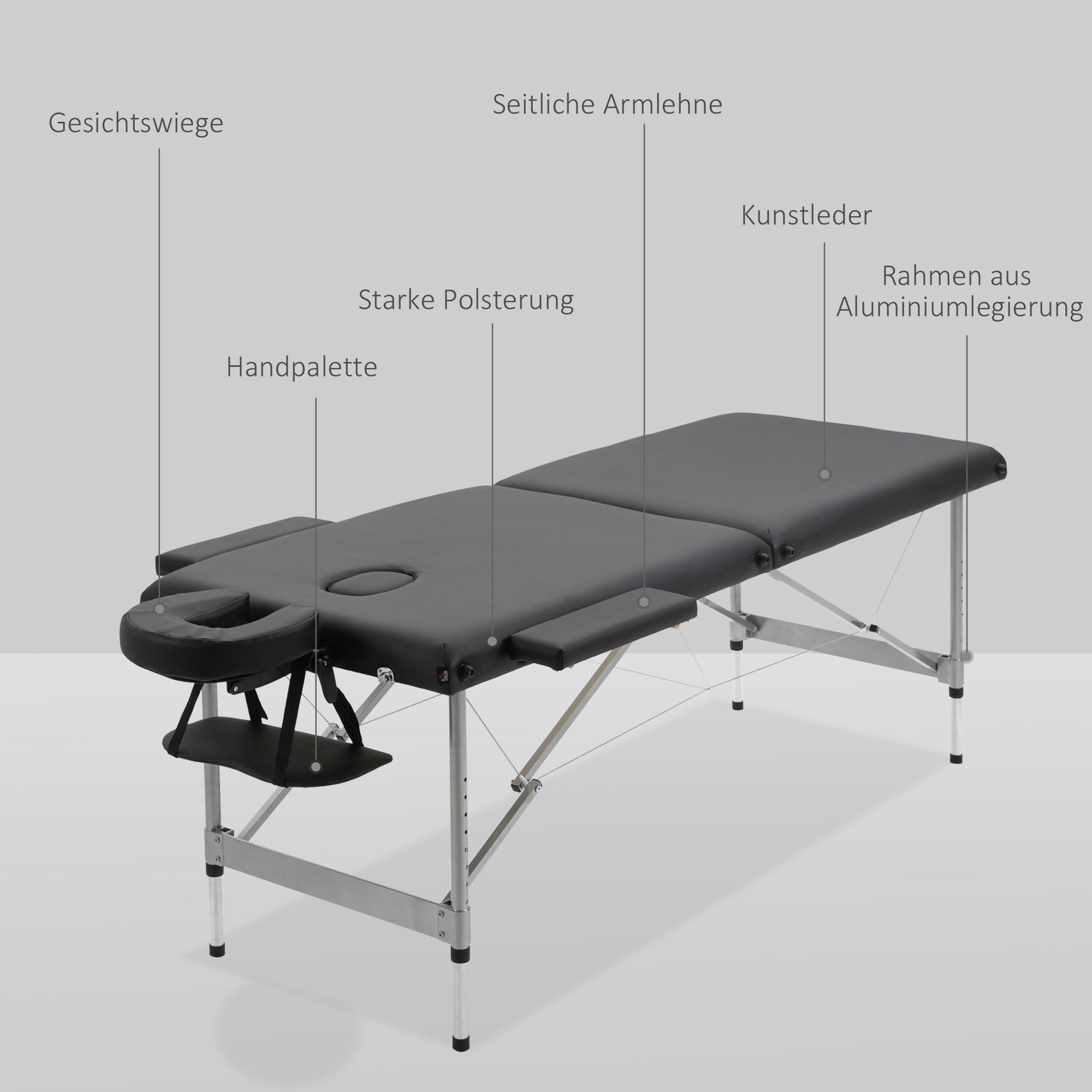 Foldable Massage Table 7-Zone Professional Height-Adjustable 130kg Capacity, Black