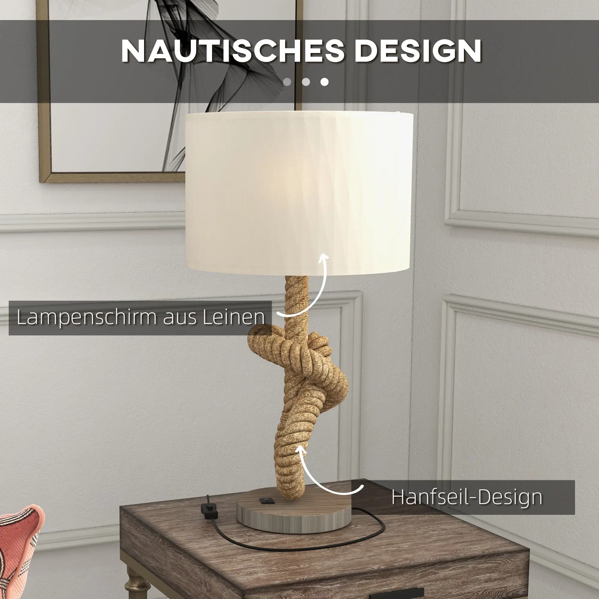 LED Table Lamp USB Rechargeable Bedside E27 Metal/Linen Cream White