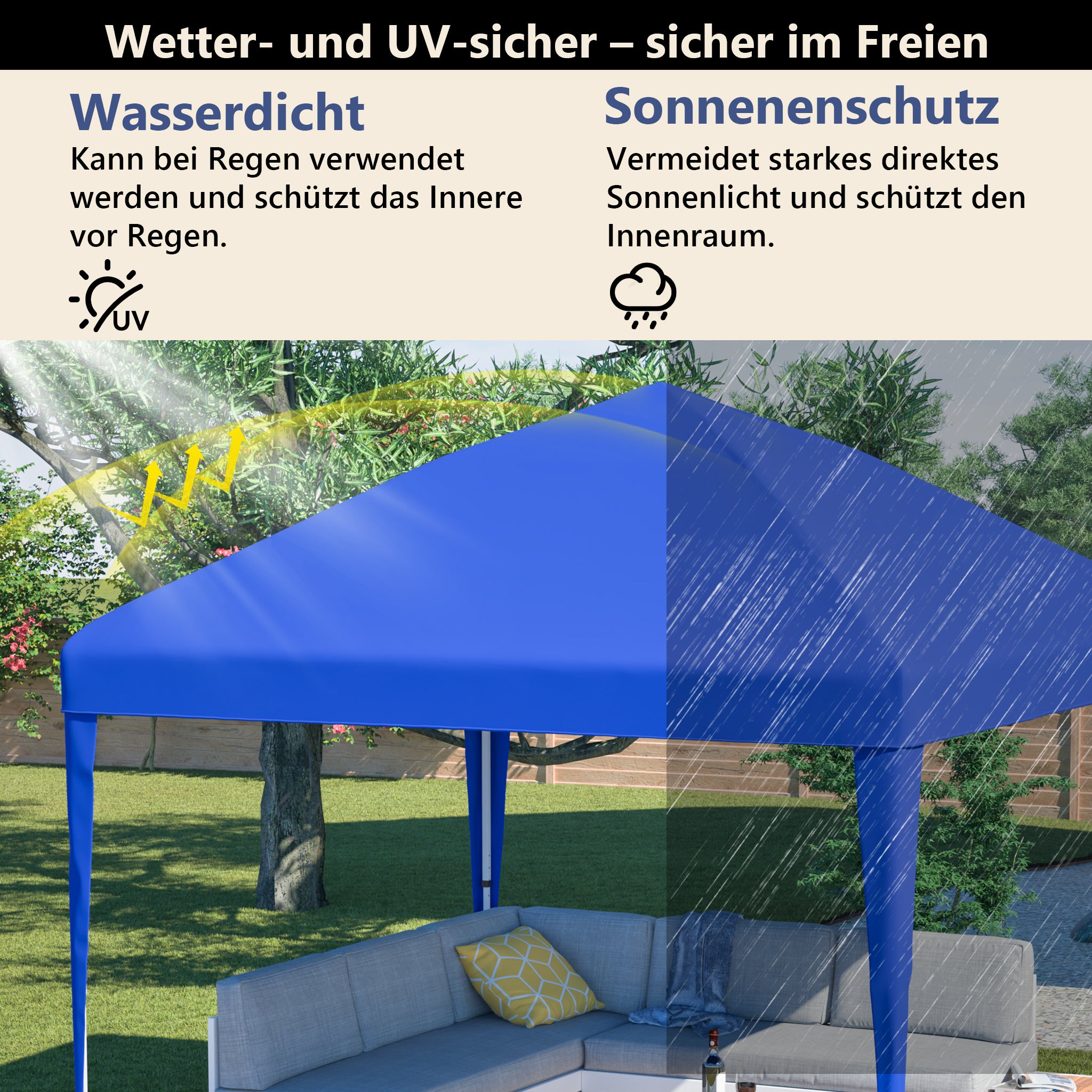 3x3m Pop-up Gazebo, Height-Adjustable Folding Garden Gazebo with 4 Sandbags & Carrying Bag, Blue