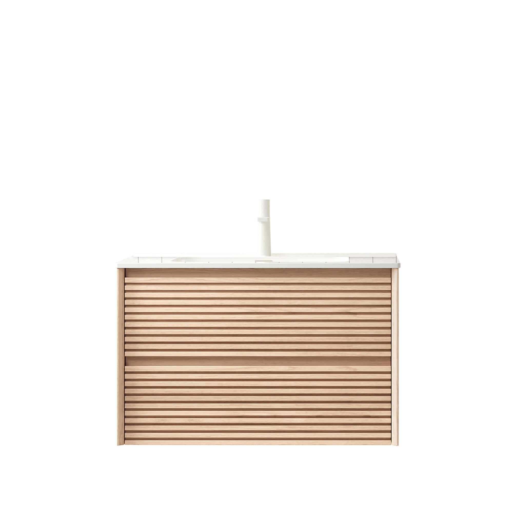 BRON Wall Mounted Vanity 81cm Ceramic Undermount Basin 2-Drawer Cinnamon Walnut Wood Grain