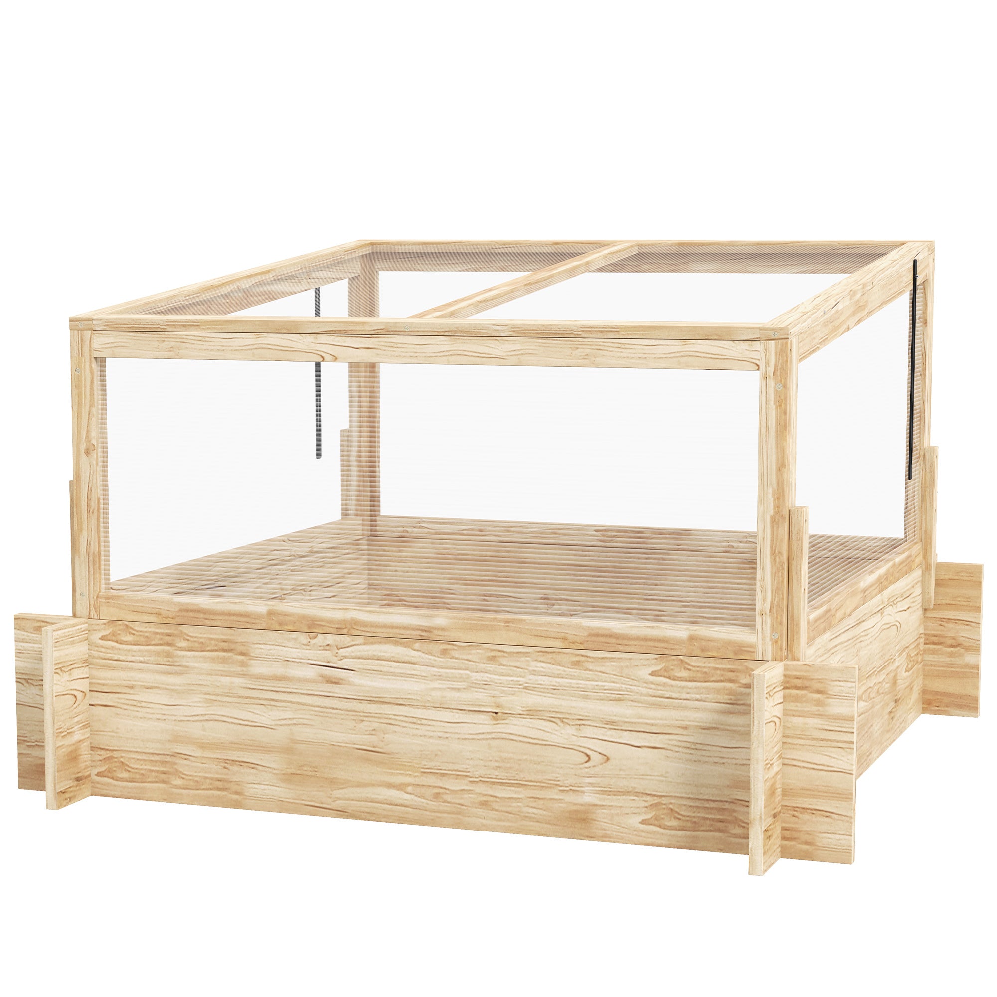 2-In-1 Greenhouse Planter Box, Duo Design Wooden, Natural