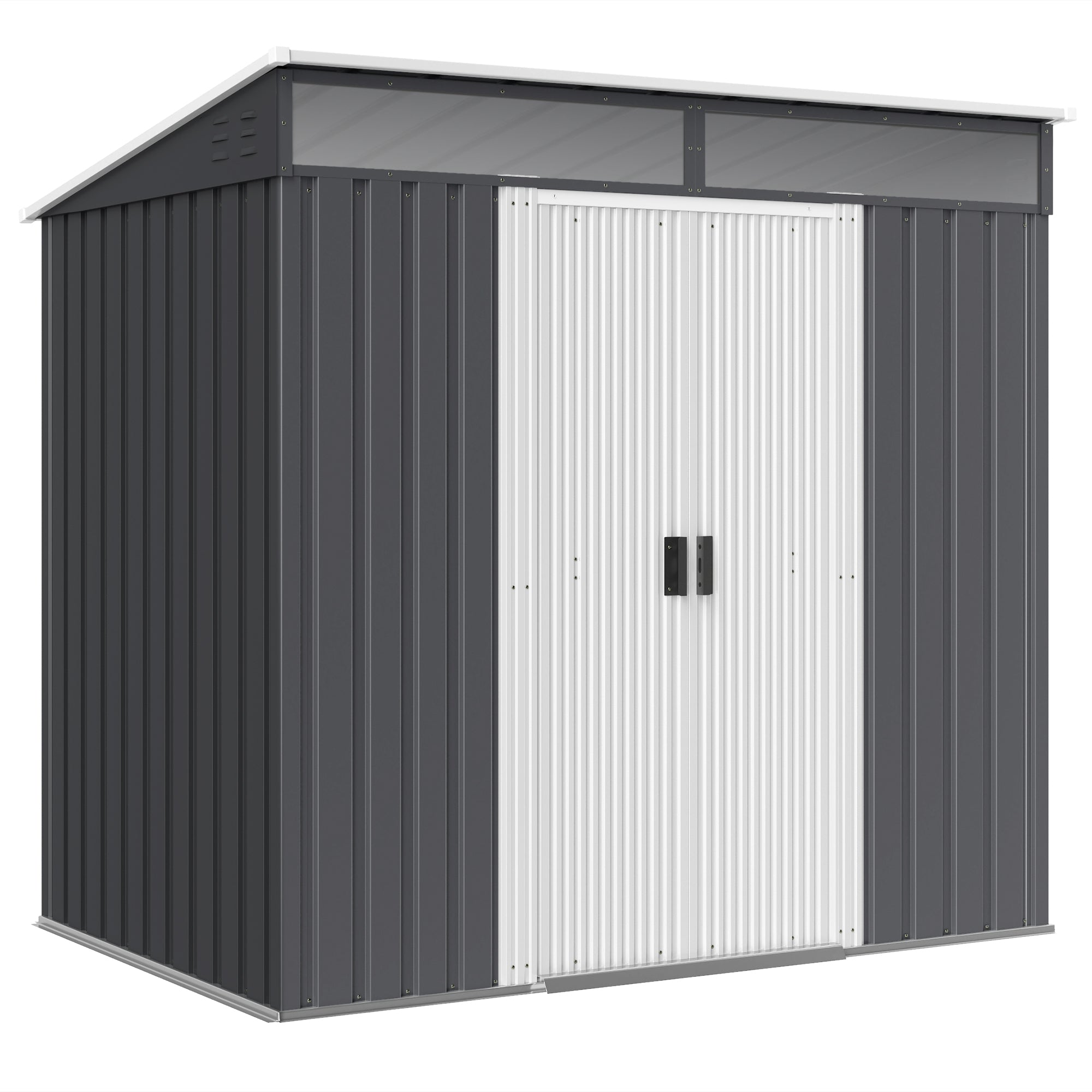 Galvanised Metal Shed with Foundation Kit, Lockable Tool Garden with Double Sliding Doors, Vents, Grey