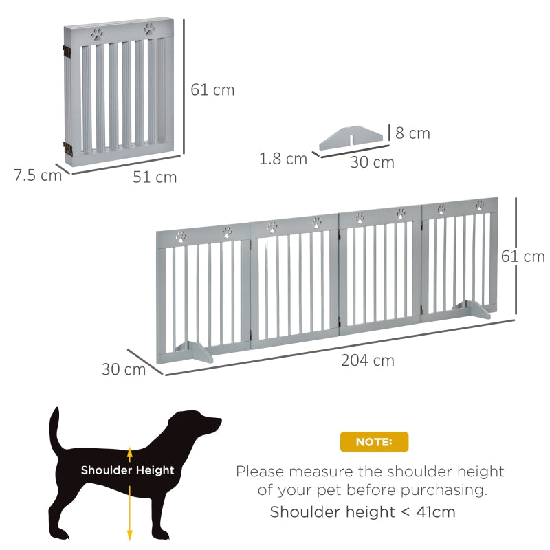 Freestanding Pet Gate 4 Panel Folding Dog Barrier, Wooden