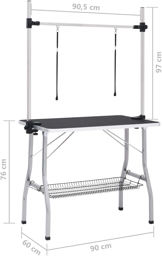 Collapsible Pet Grooming Table, Adjustable Arm & Storage, Steel Legs