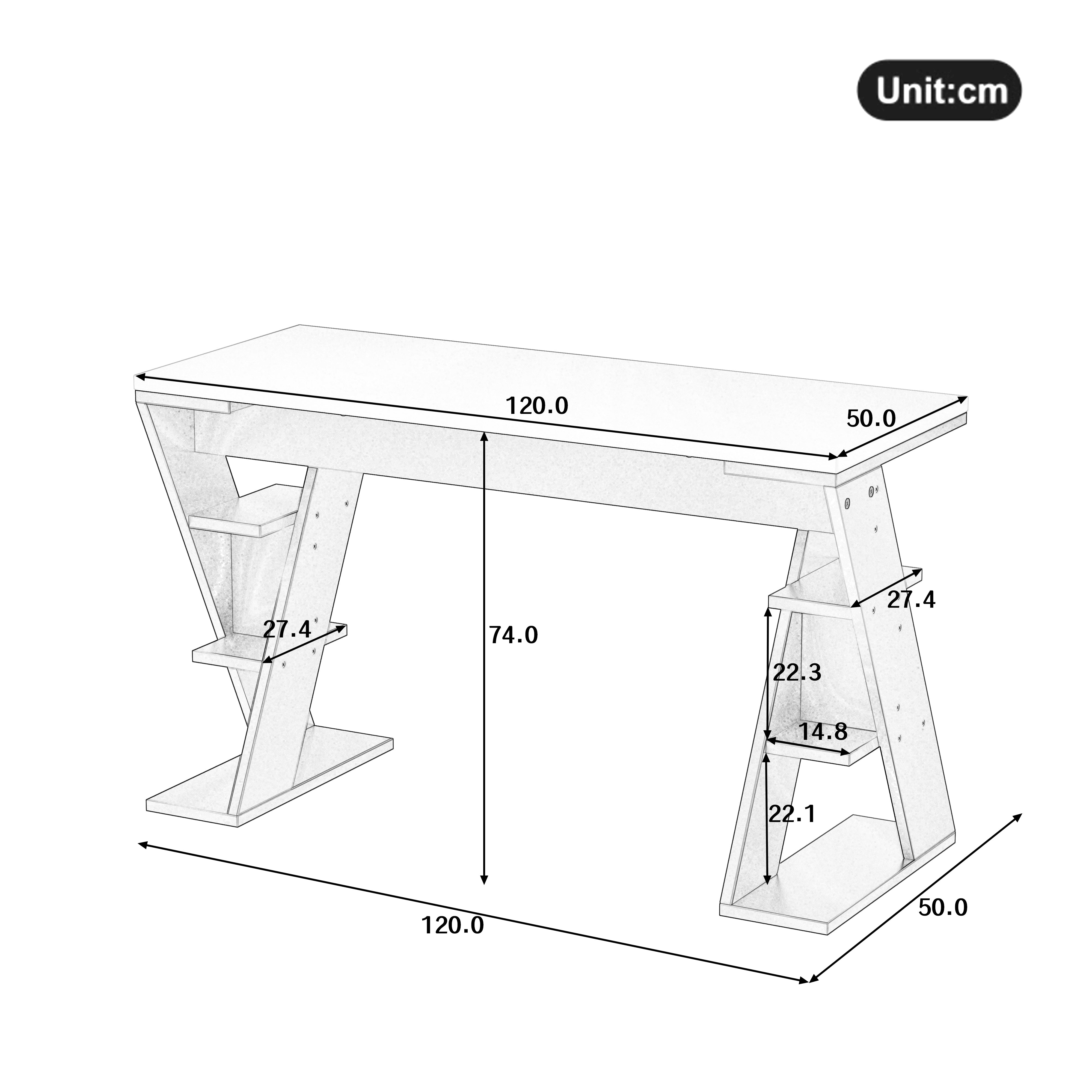 Simple Desk with X-Shaped Bracket and Storage Shelf, Grey and White