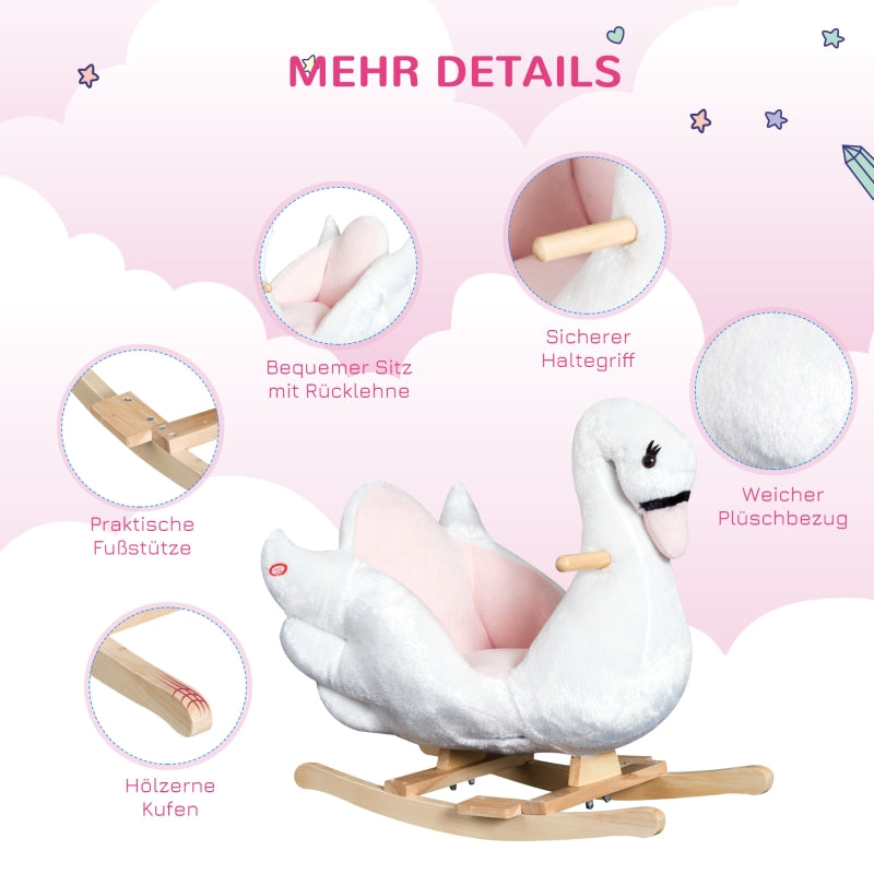 Rocking horse for children, cuddly rocking animal, pink and white