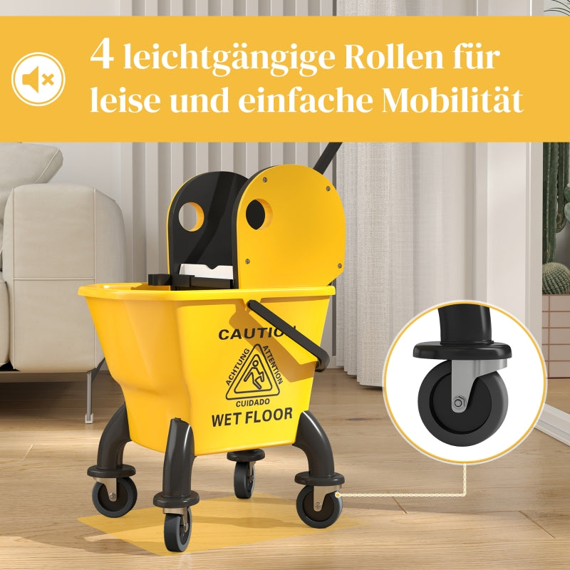Cleaning Cart Mop Bucket with Press, 26 Liter, Yellow