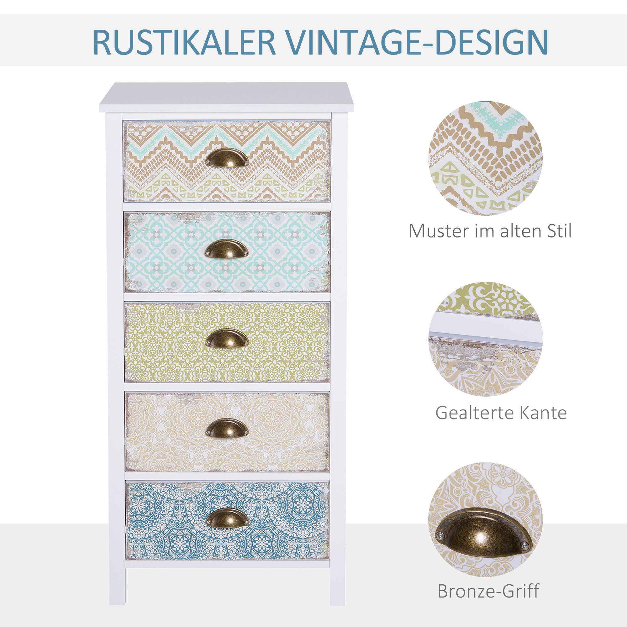 Chest of Drawers, 5 Drawers Anti-Tip, Colorful