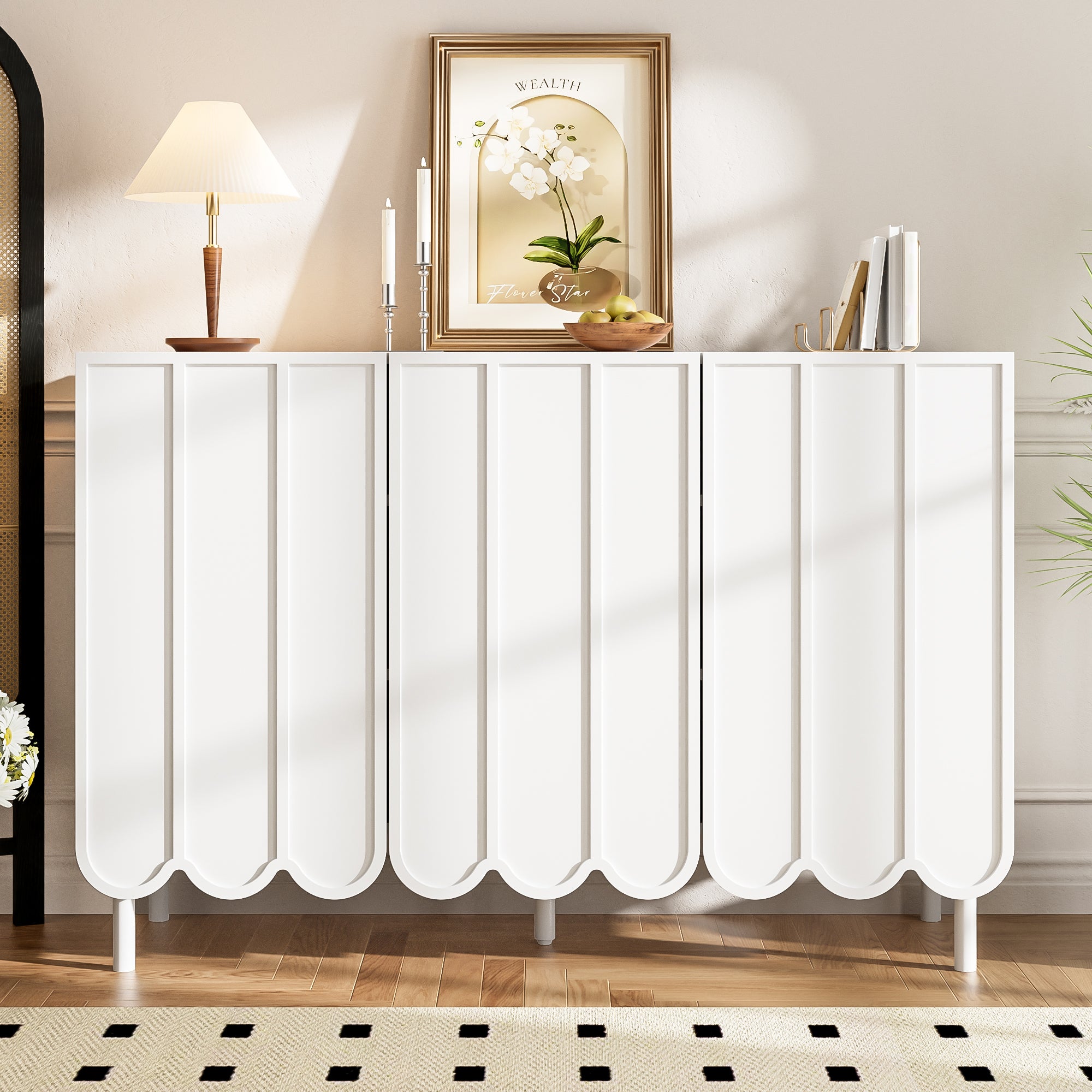 Sideboard, Wave Doors, Handleless, Adjustable Shelves, White