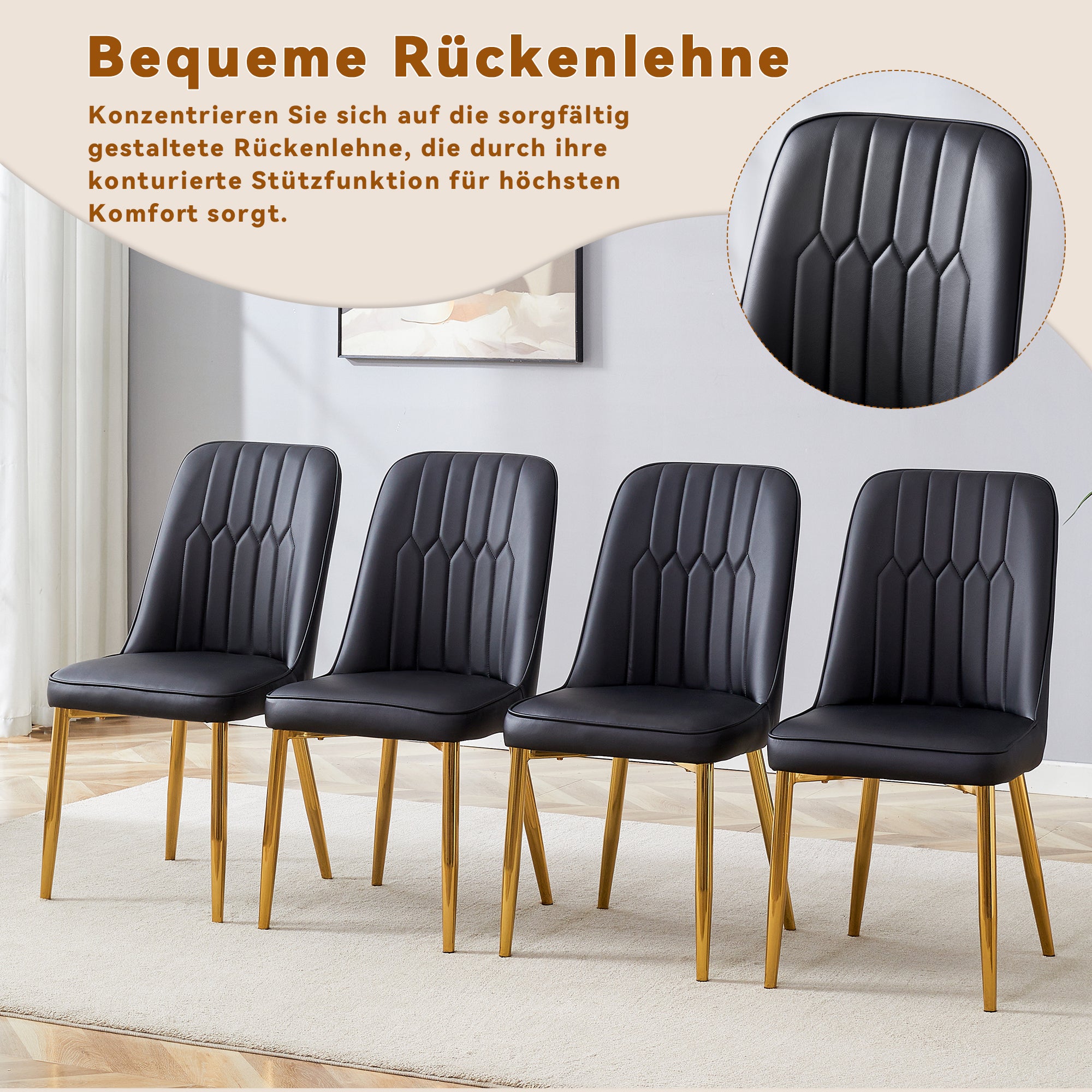 Dining Chairs, Modern Design Widened Seat Metal Feet, Black Faux Leather