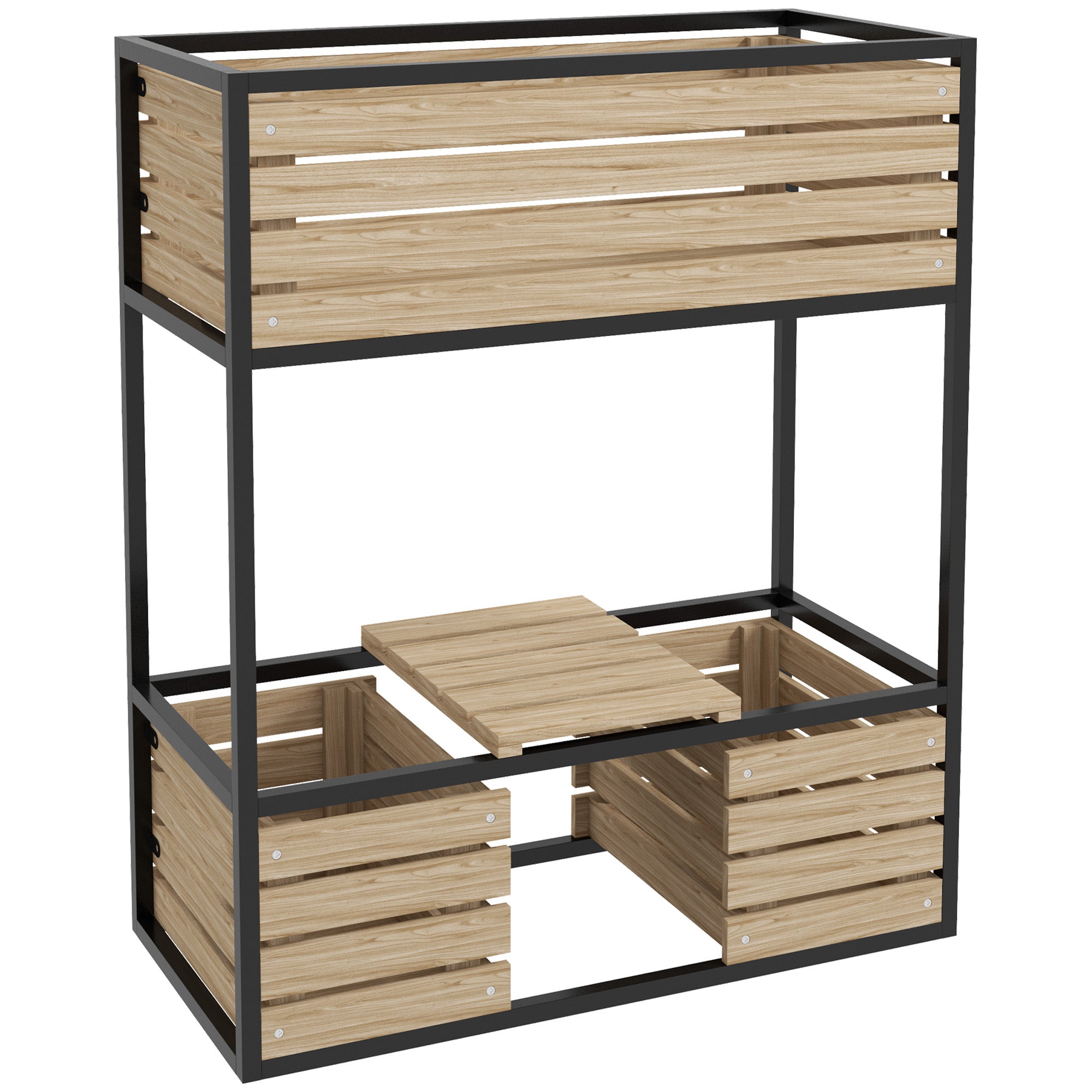 Wooden Raised Bed, 2-Tier Flower Box with Shelf 83x39x100 cm, Light Brown