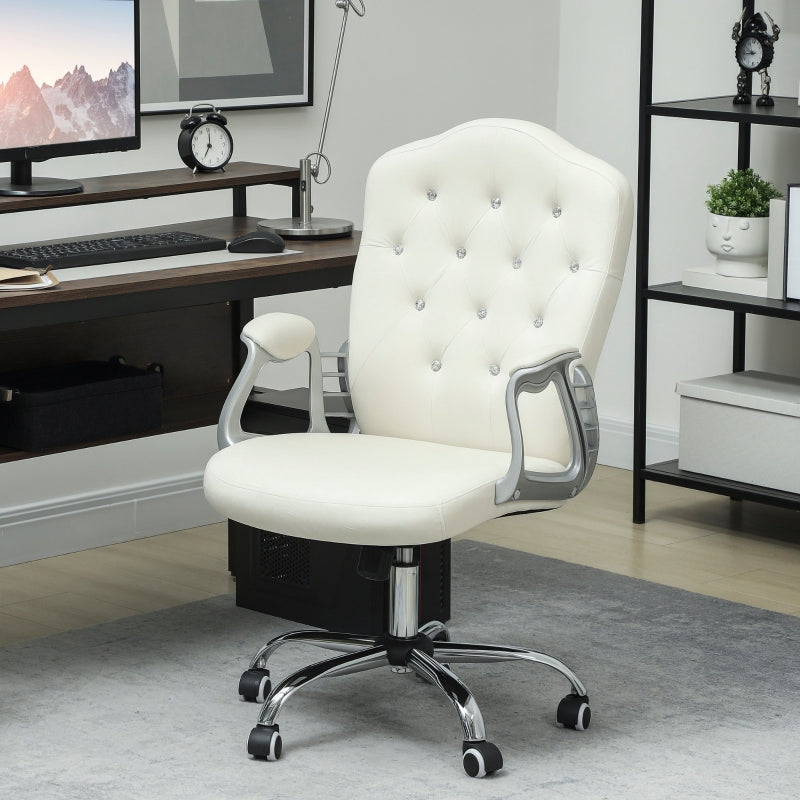 Work Chair with Diamante Back, Velvet-Feel Cream