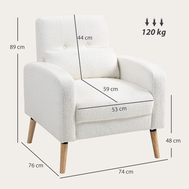 Lounge Chair, Lumbar Cushion Upholstered Armchair, White