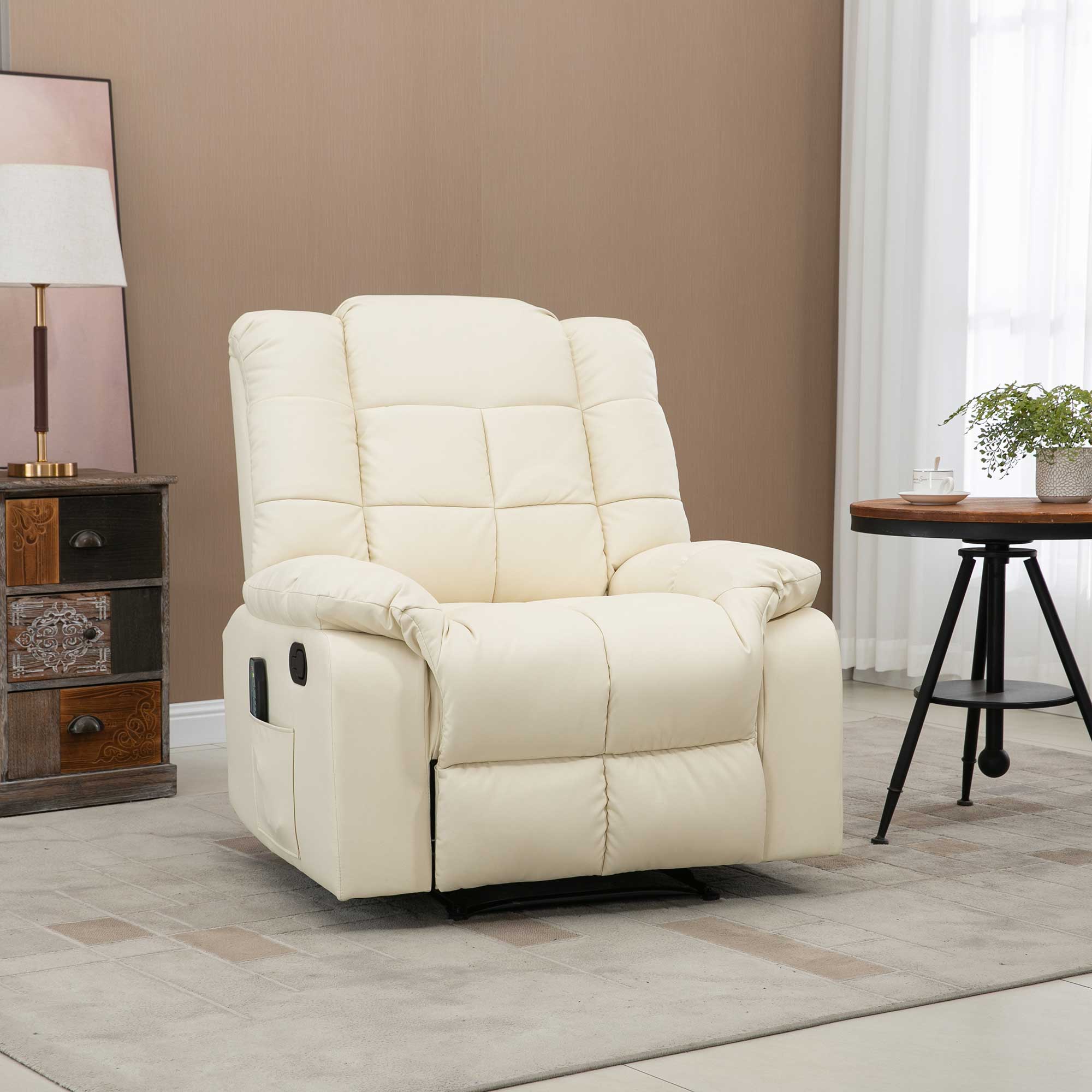 Massage chair TV chair electric relaxation with massage function artificial leather cream white