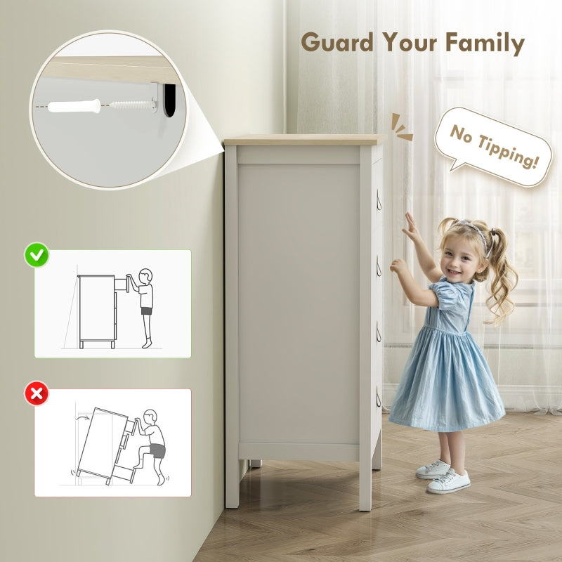 Bedroom Chest of Drawers Modern 4 Drawer Dresser PU Leather Handles White