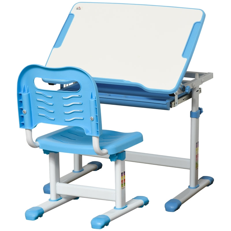 Kids Desk and Chair Set, Height Adjustable Tiltable Desktop, Blue
