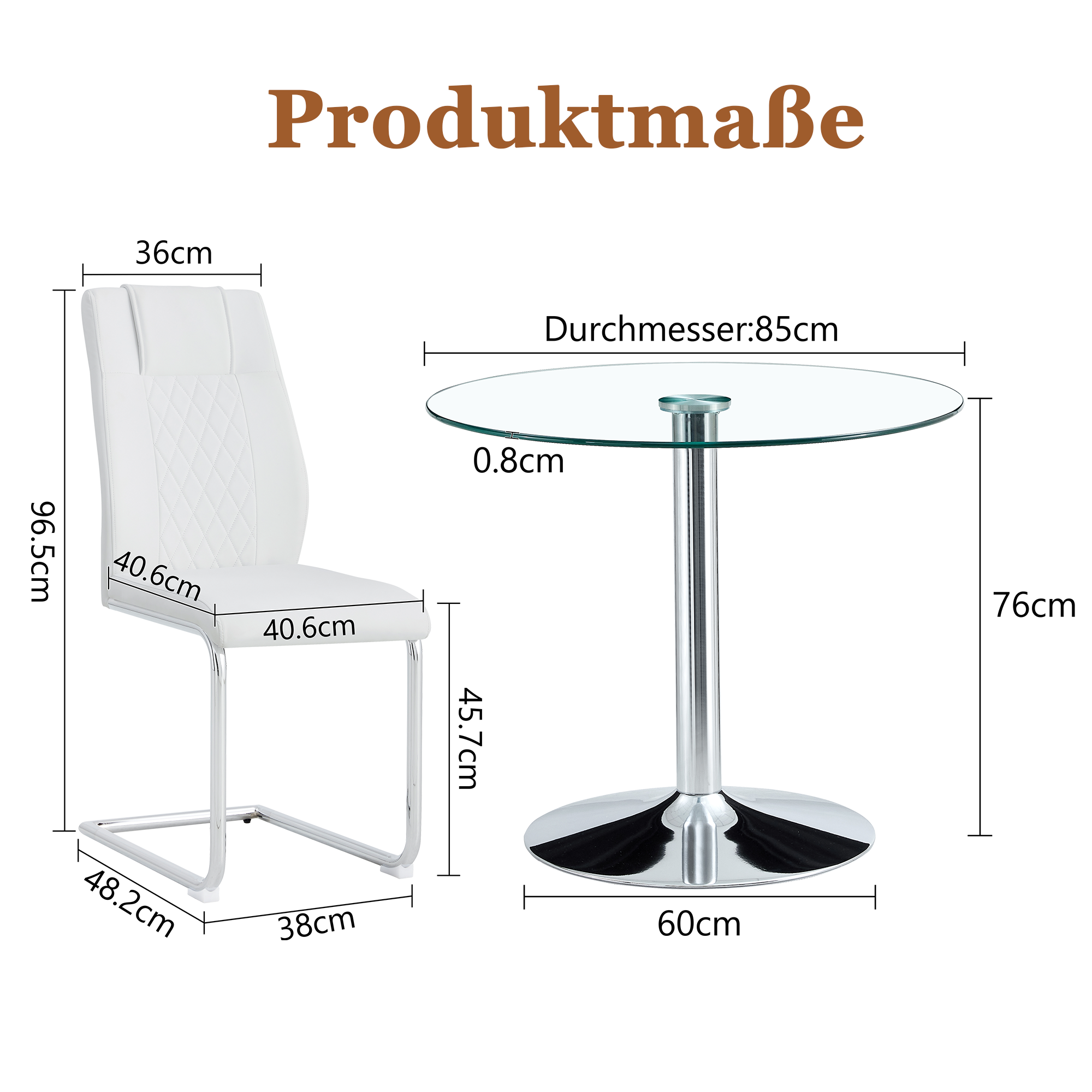 Dining Table Set, Modern Minimalist Glass Table & 4 Chairs, White PU