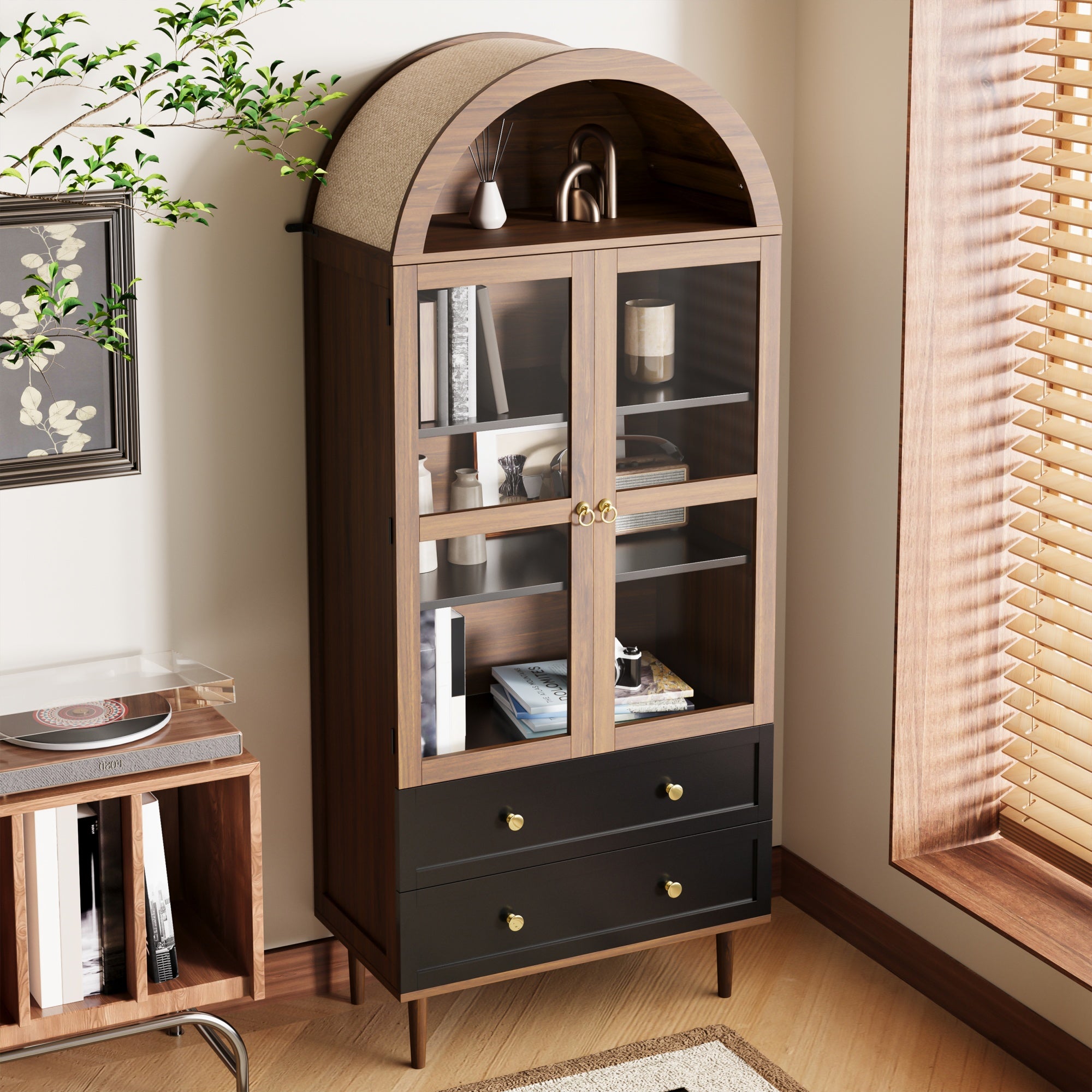 Chest of Drawers Storage Cabinet Adjustable Shelves Curved Glass Sideboard