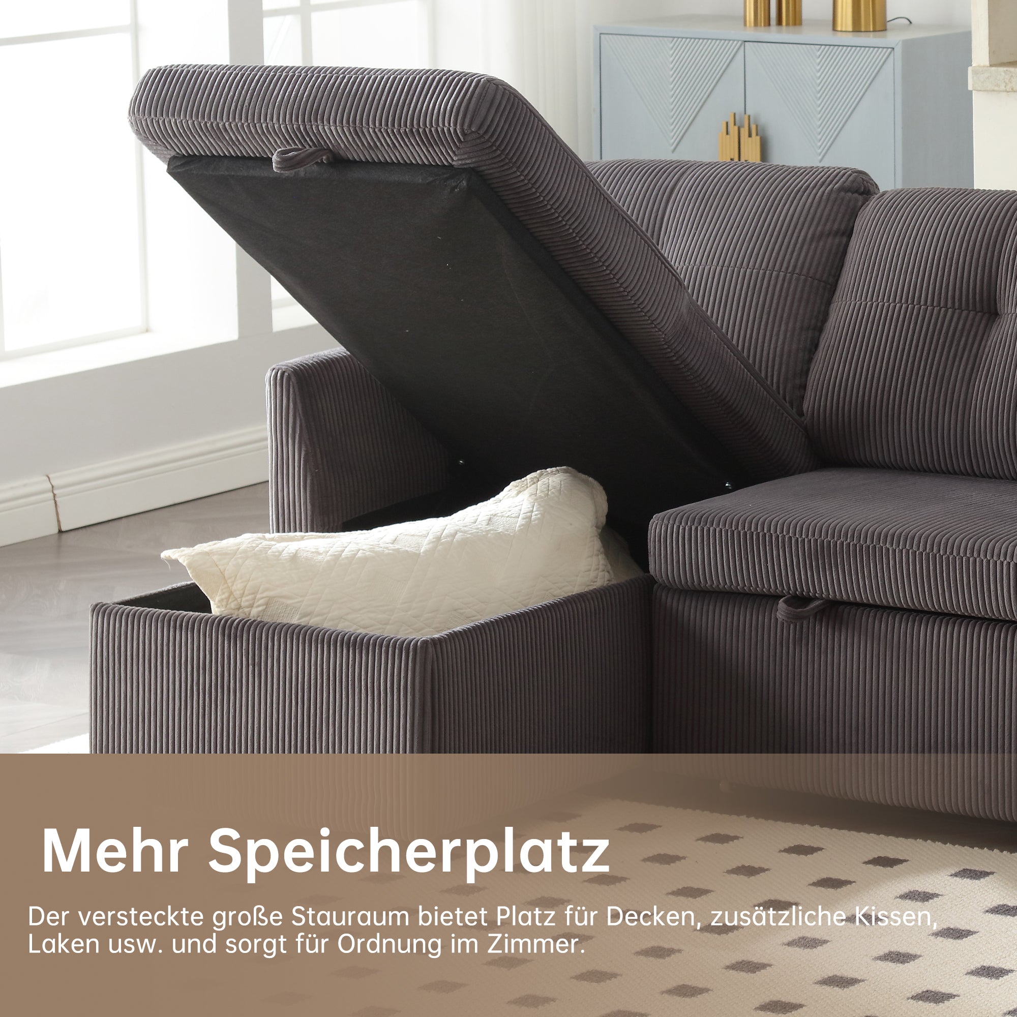 Sofa Bed, Multi-functional with Storage & Pull-Out, Chaise Lounge Interchangeable, L-Shaped Modular