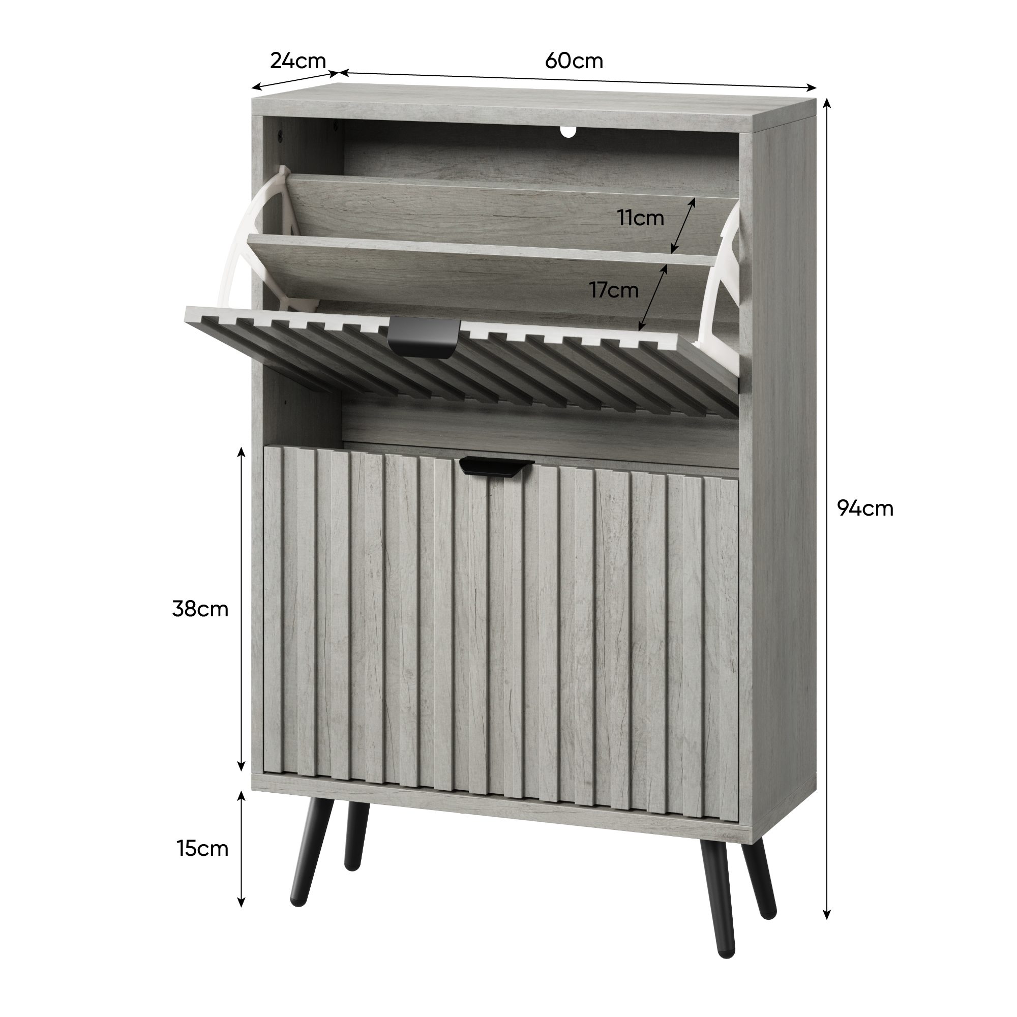 Shoe Cabinet 60cm with 2 Flip-Drawers, Grey