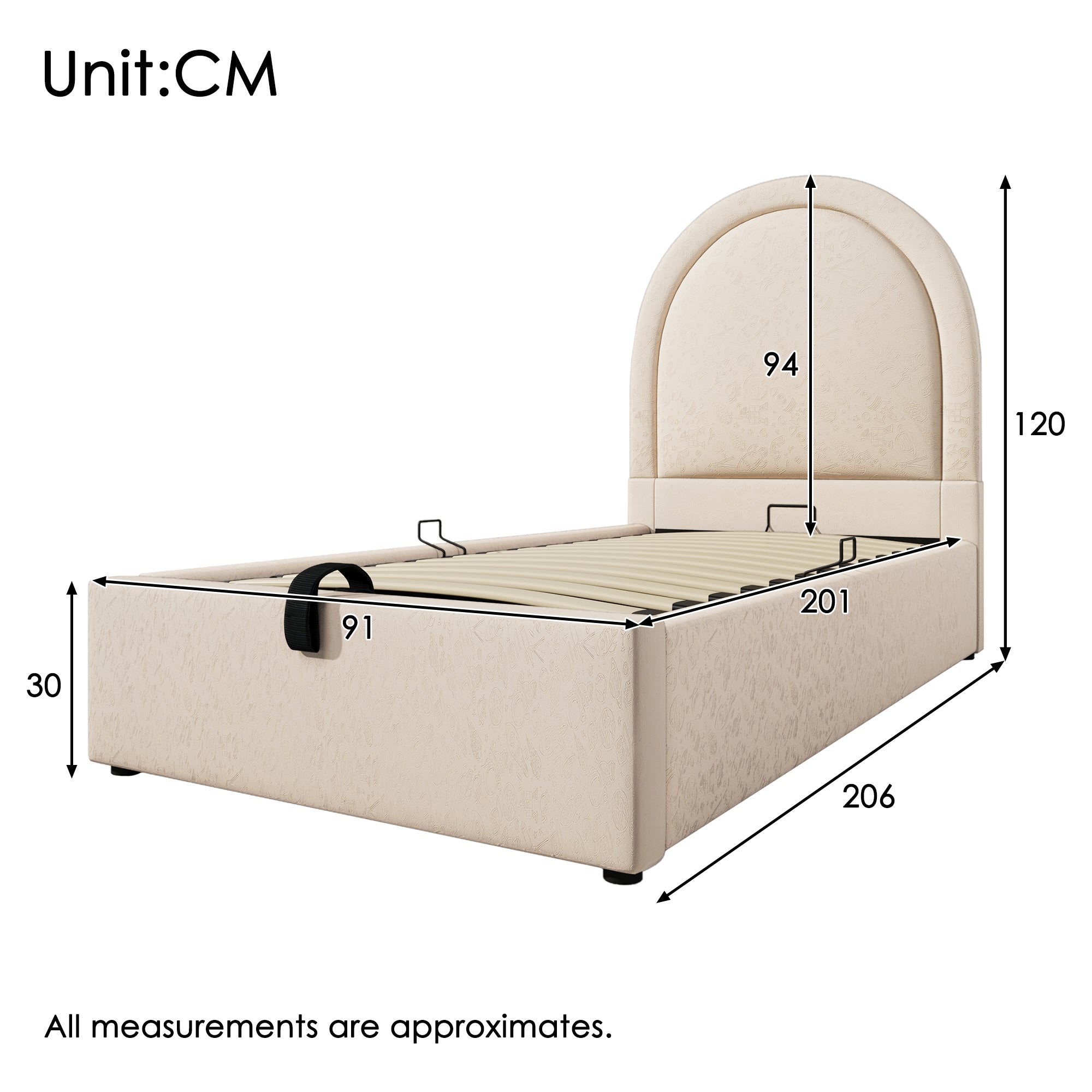 Upholstered Children's Bed, Single with Cosmic Pattern, Beige PU