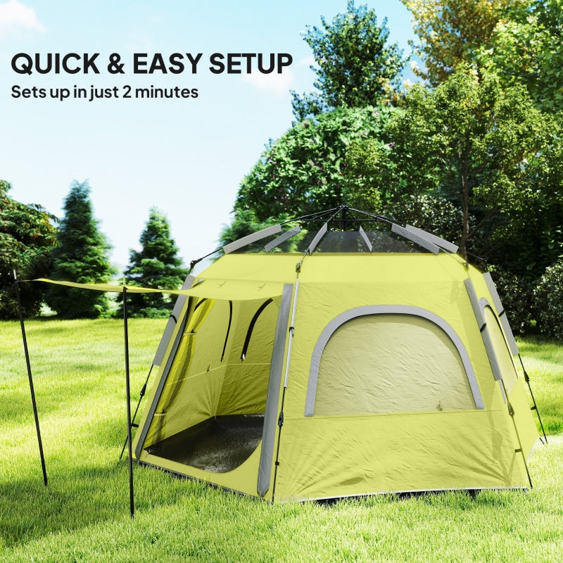 Instant Pop Up Camping Tent, 2/3/4 Person Easy Setup Waterproof UV Protected, Yellow Green