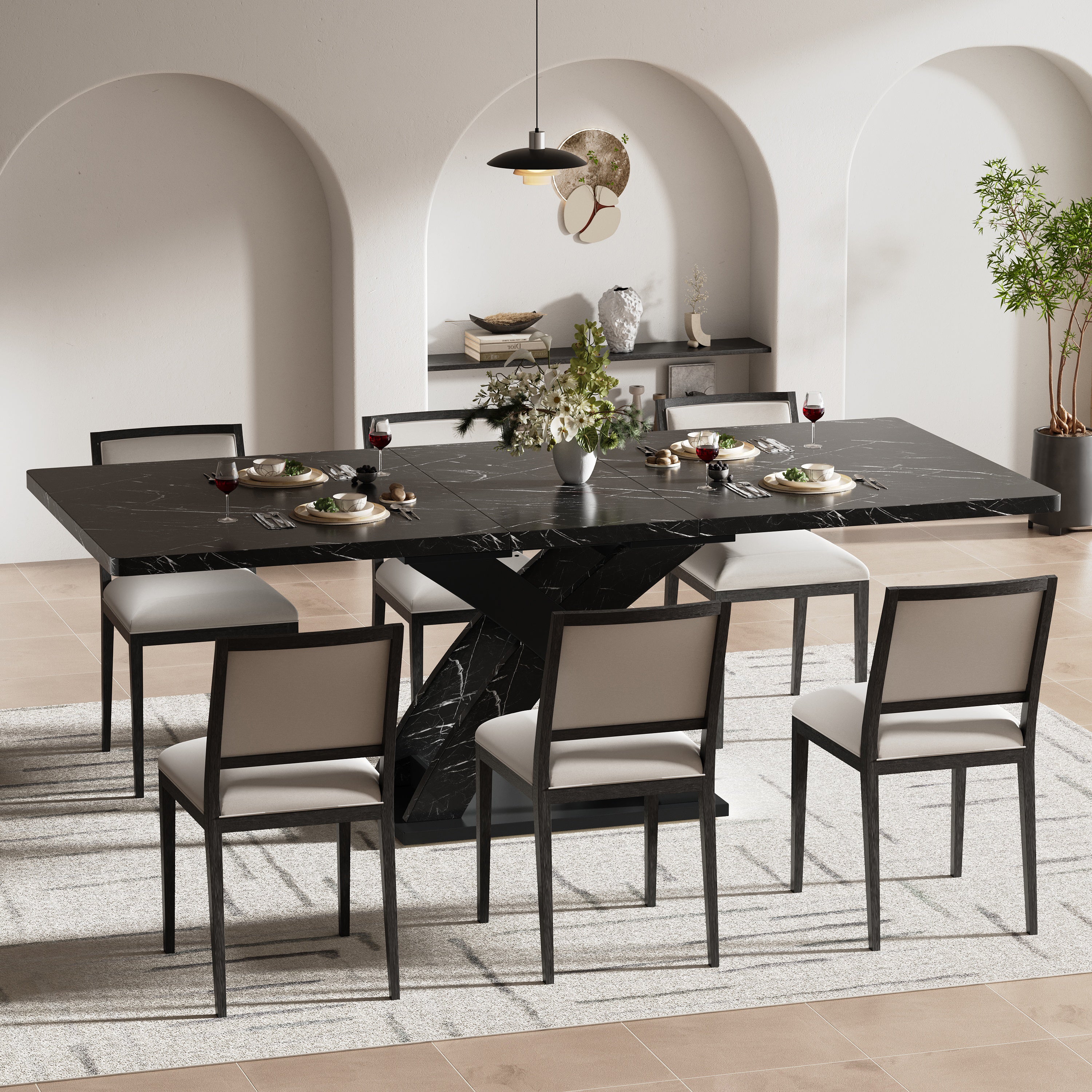 Extendable Dining Table 120-160cm 6 Seater - Black