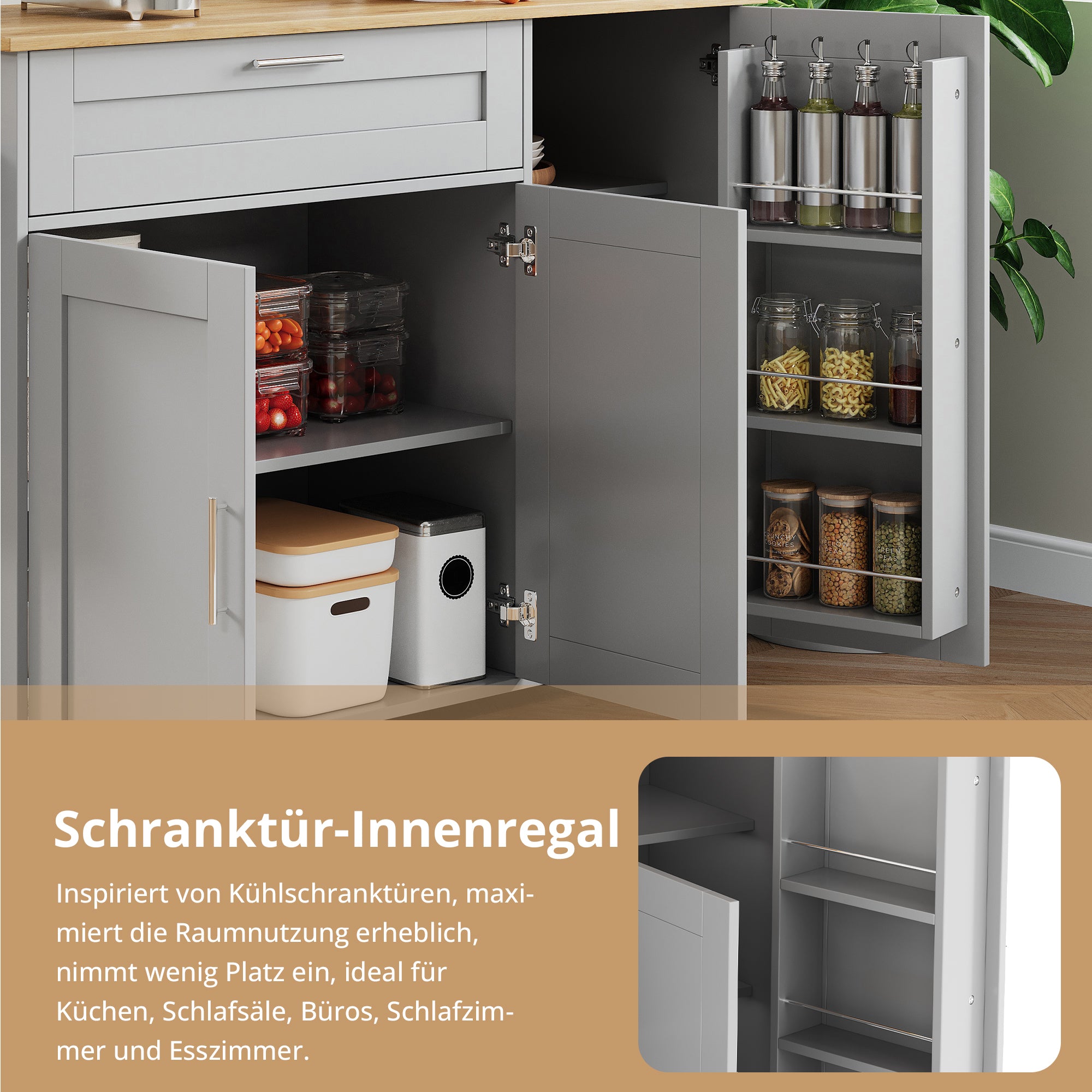 Mobile Kitchen Table Folding Top Storage Wheels - Oak Grain