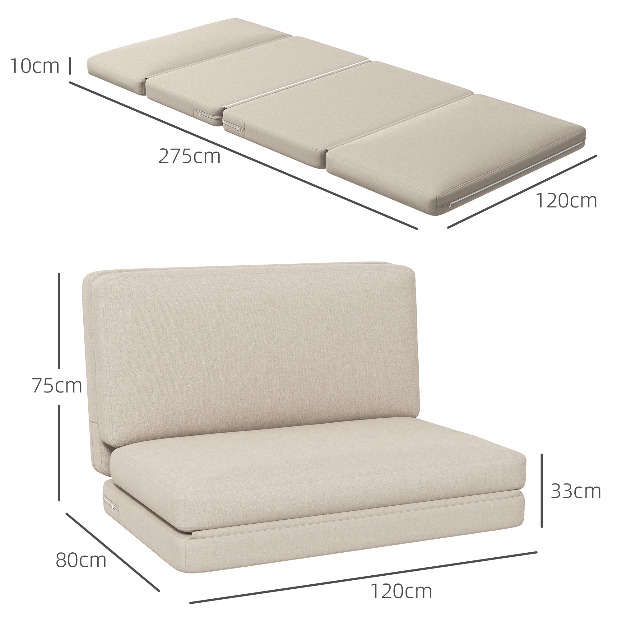 3-in-1 Folding Sofa Bed, Velvet Upholstered with Storage, Beige