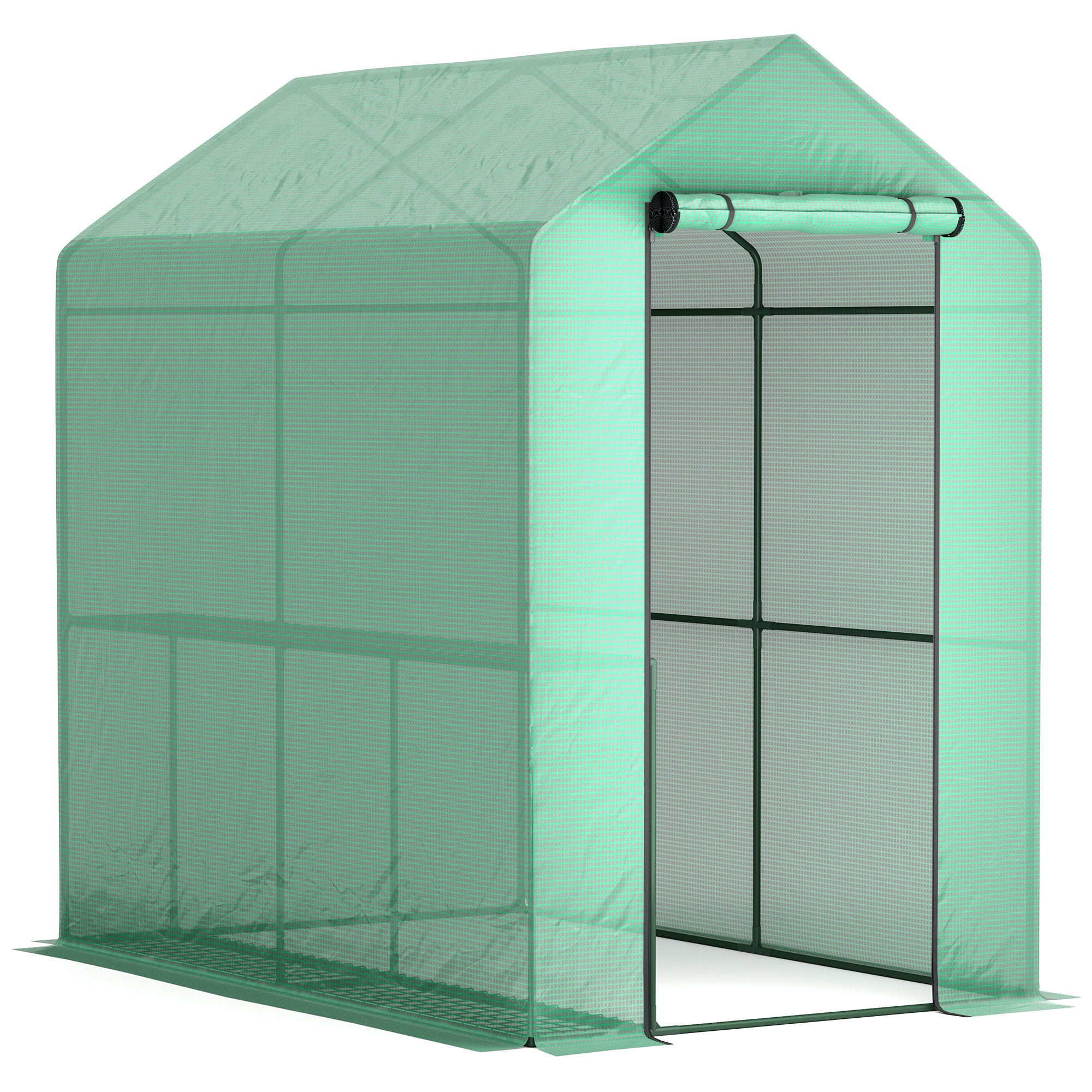 Walk-In Greenhouse 120 x 186cm with Shelves - Green