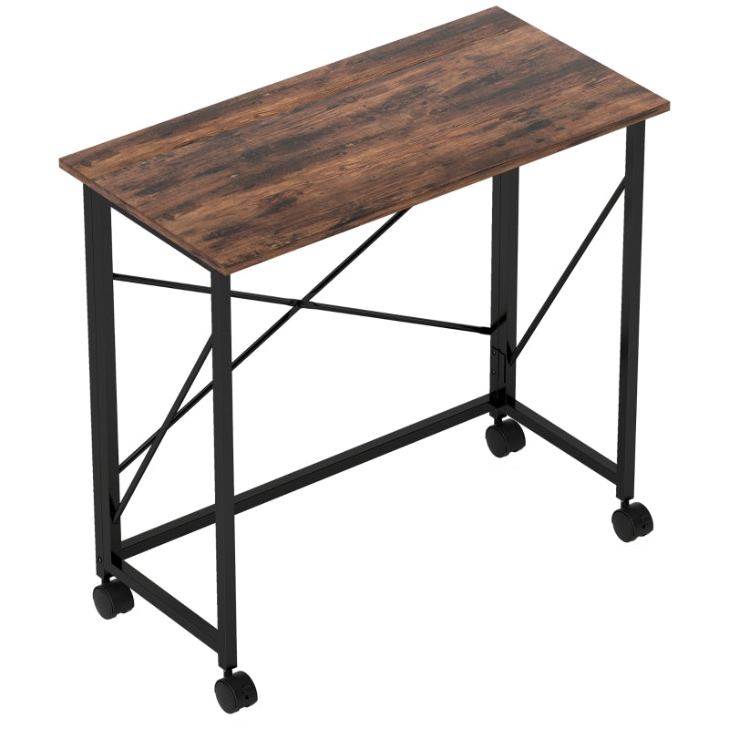 Folding Desk 80 cm on Wheels - Rustic Brown