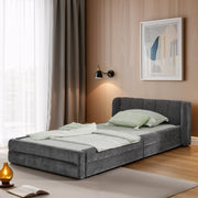 Single Bed 90x200cm Comfortable Backrest - Dark Grey Chenille