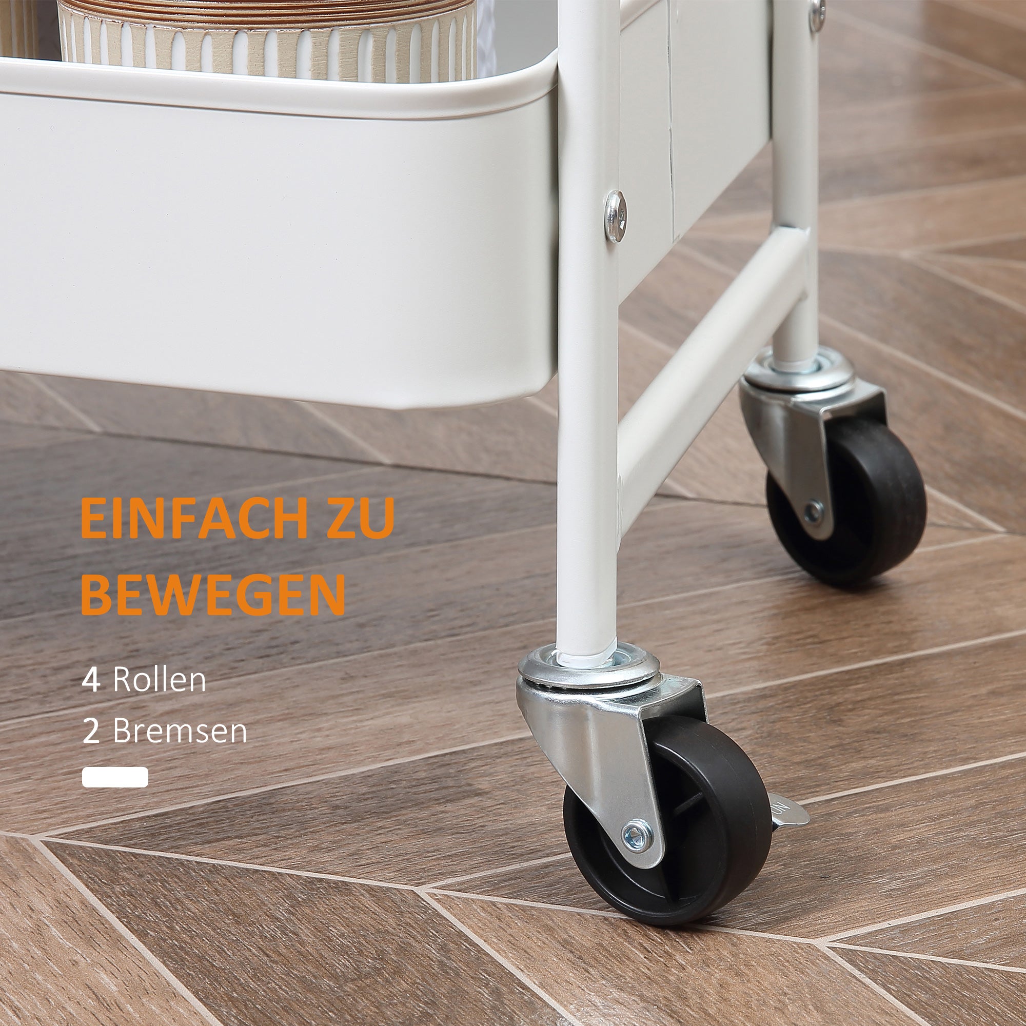 Kitchen Trolley 3-Tier Rolling Cart, Metal Steel White