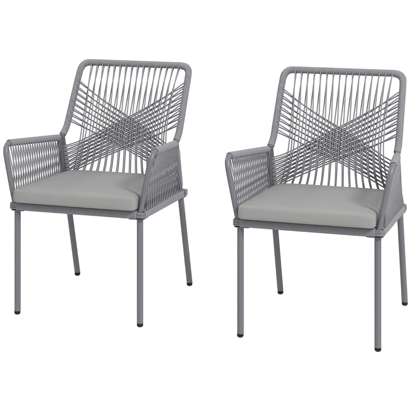 Garden Chairs, Set of 2, Rattan, Dark Grey