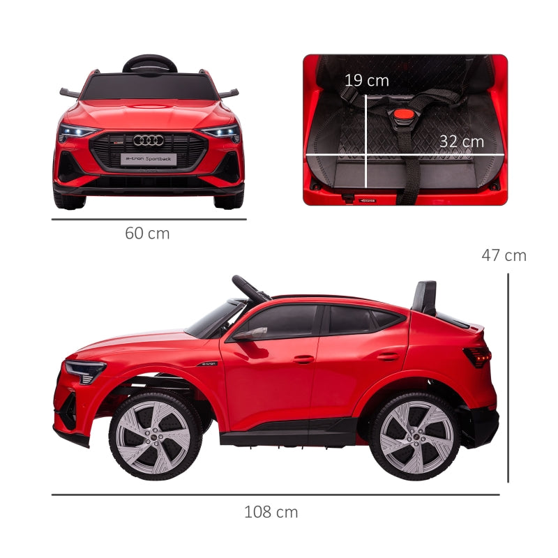 Audi E-tron 12V Electric Ride-On Car with Remote, Music, Lights, Suspension Wheels, Red