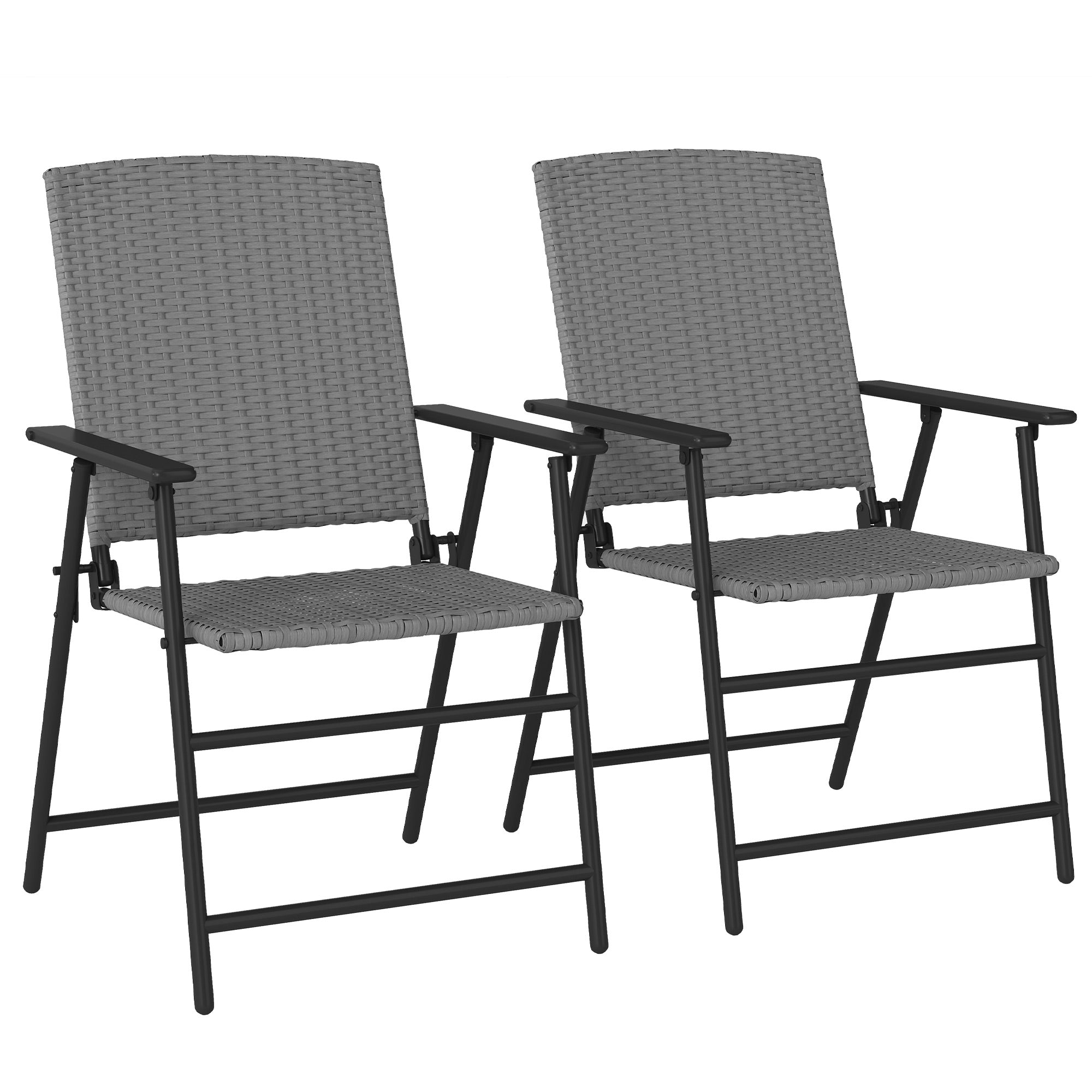 Set of Two Folding Chairs Rattan Seat Grey