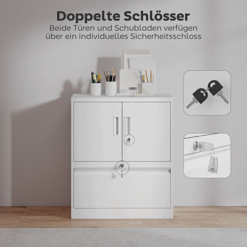 Filing Cabinet Lockable 2 Doors Adjustable Shelves Steel - White
