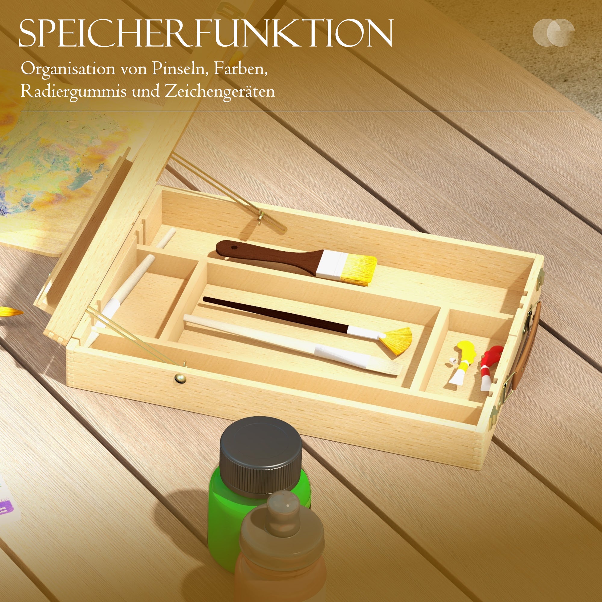 Table Easel, Angle-Adjustable Foldable Suitcase with Storage, Wood