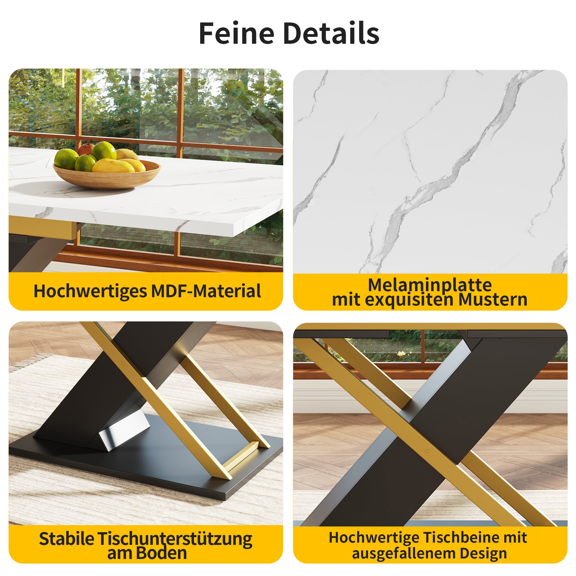 Extendable Dining Table 120-160cm Cross Legs, Golden