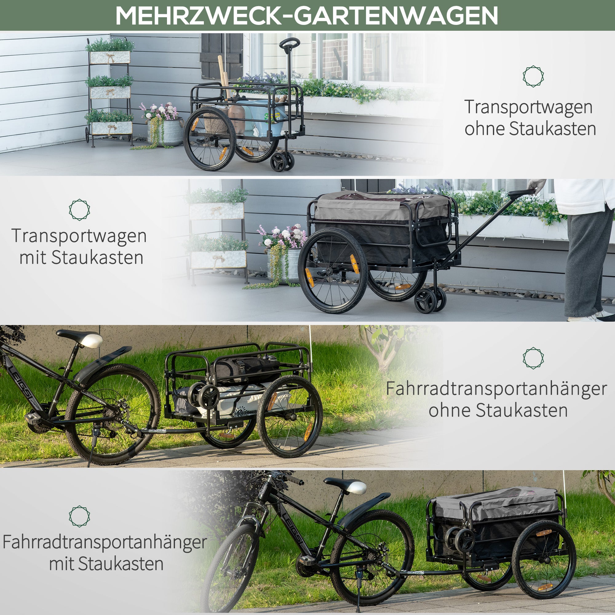 2-in-1 bicycle trailer cargo transport, 20 inch pneumatic tires, 40 kg load, 130 x 64 x 103 cm