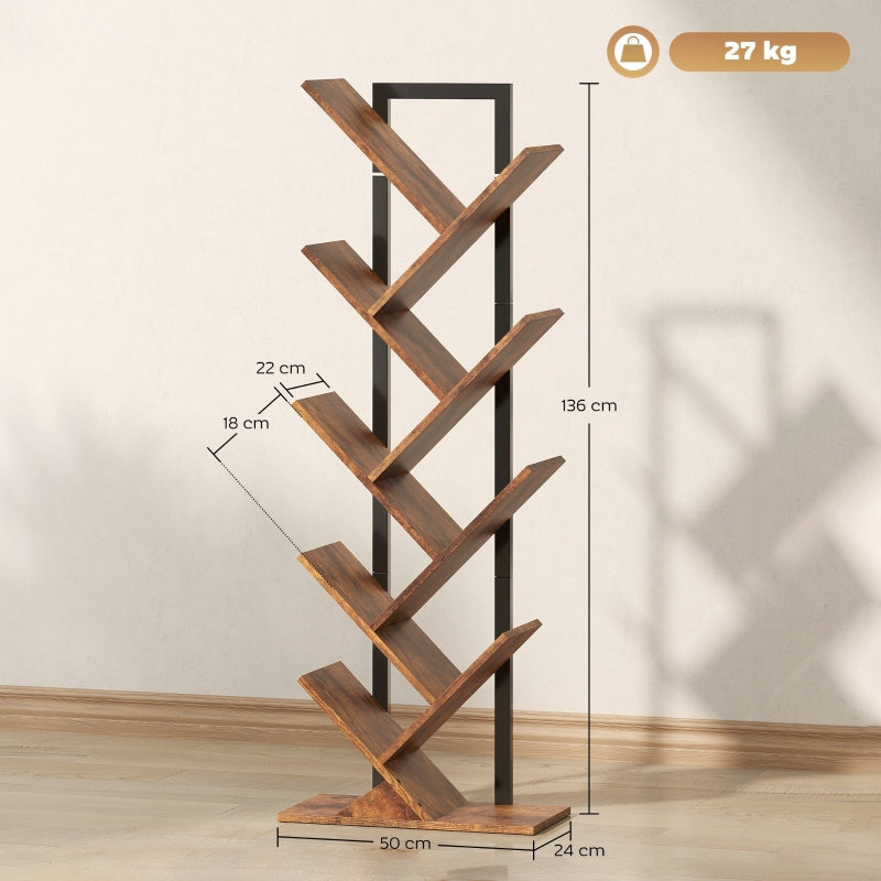 Eight-Section Tree Bookcase, Unique Design Shelf, Wood-Effect