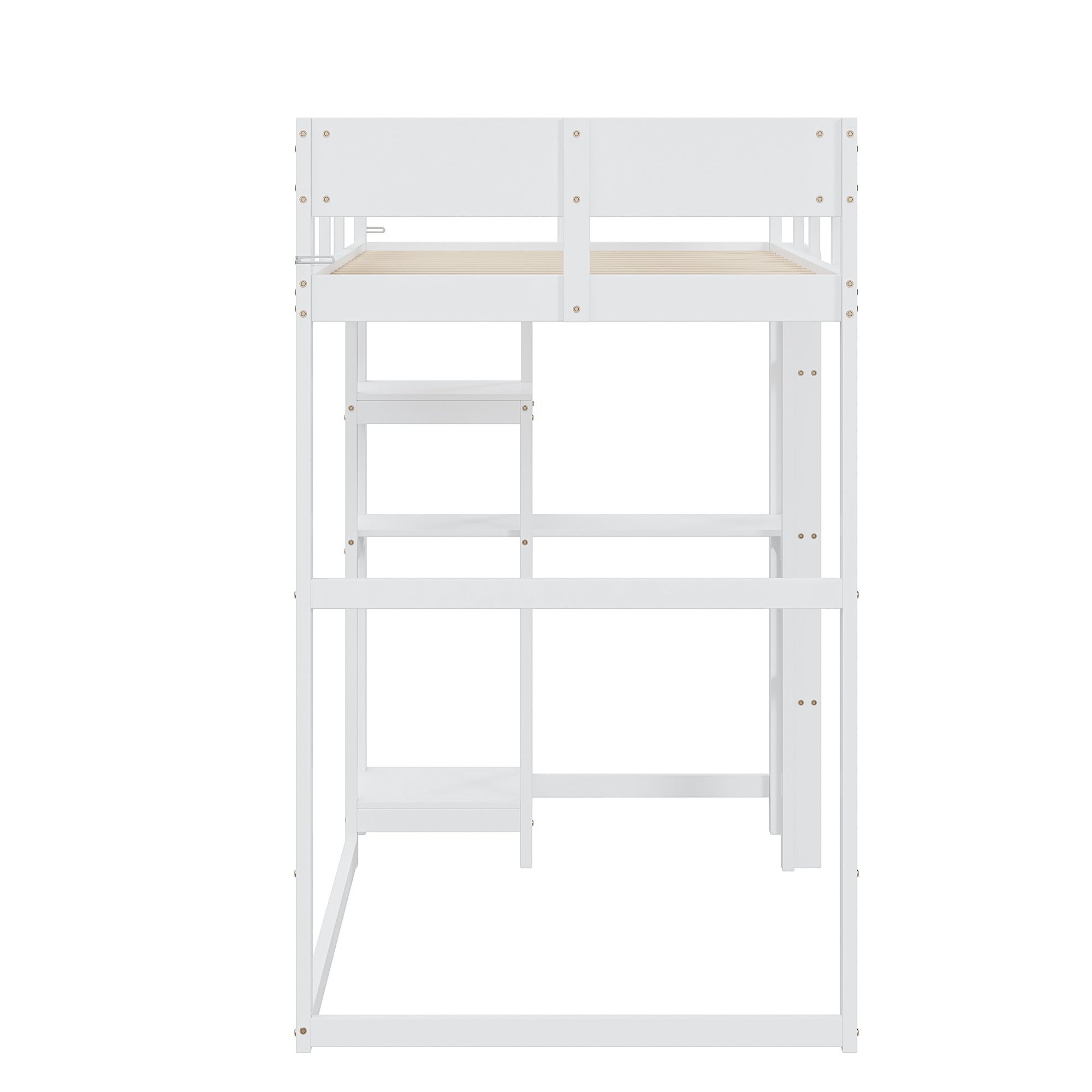 Loft Bed 90x200cm Storage Slatted Base - White Pine Wood