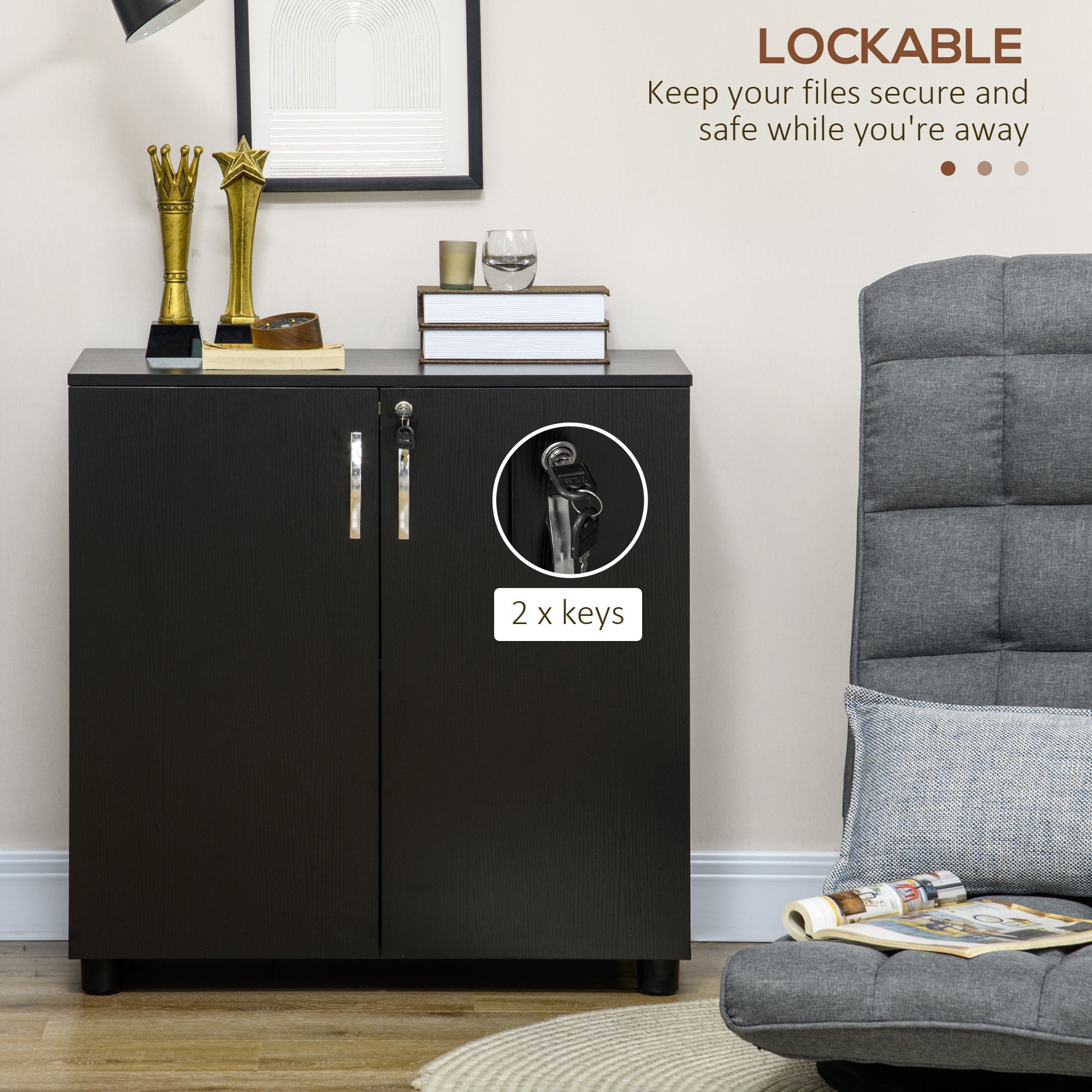 Two-Tier Office Storage Cabinet Locking Black