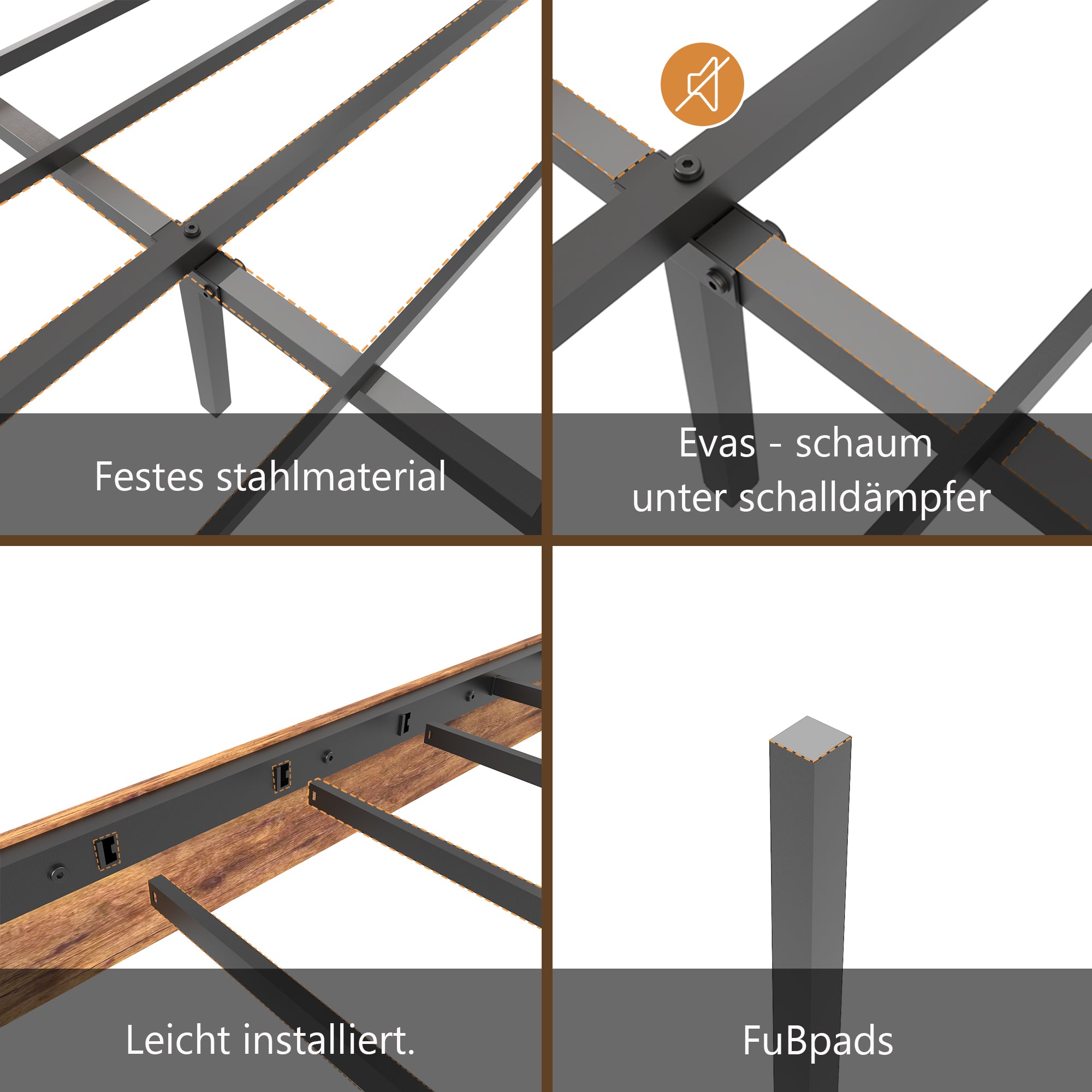 Wooden Double Bed 140x200cm High Headboard Frame, Antique Wood/Iron