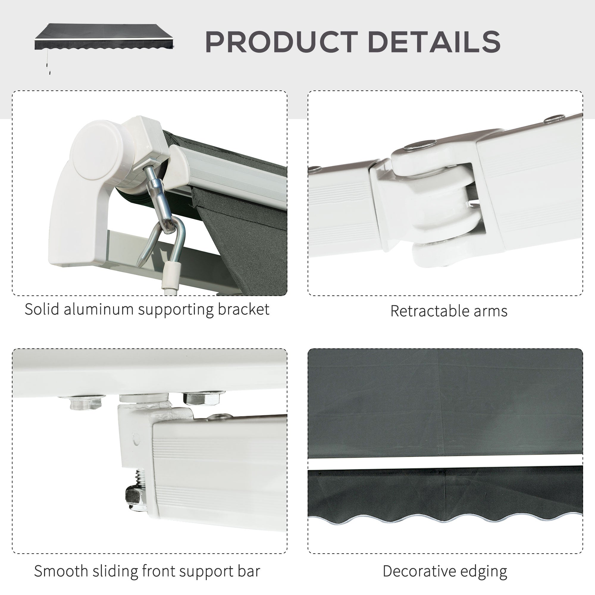 Manual Awning Canopy Retractable Sun Shade Shelter, 3.5M x 2.5M, for Garden Patio