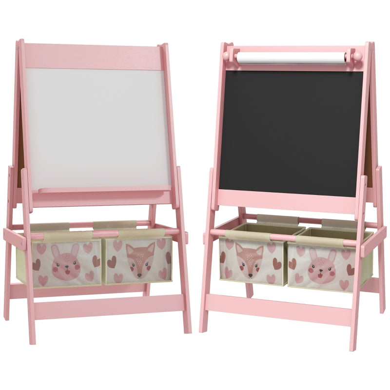 Kids Easel 3-in-1 with Paper Roll and Storage, Pink